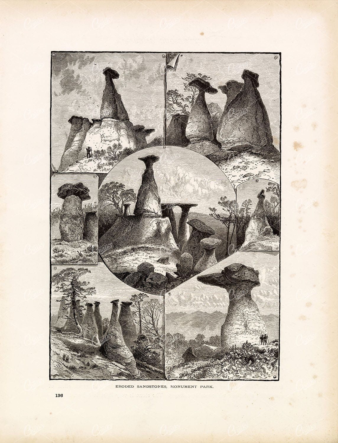 COLORADO Springs, Eroded Sandstones at Monument Park 1874 Original Print