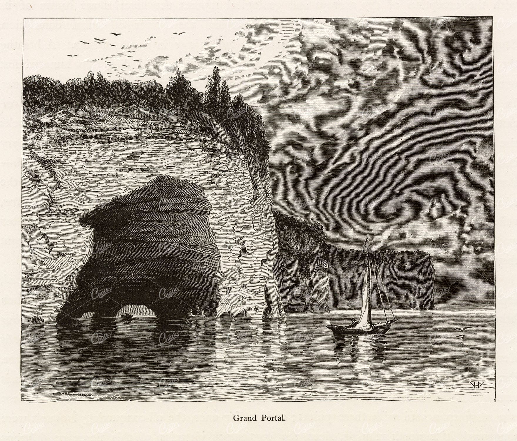 WOOD ENGRAVING - Grand Portal of Lake Superior, North America 1874