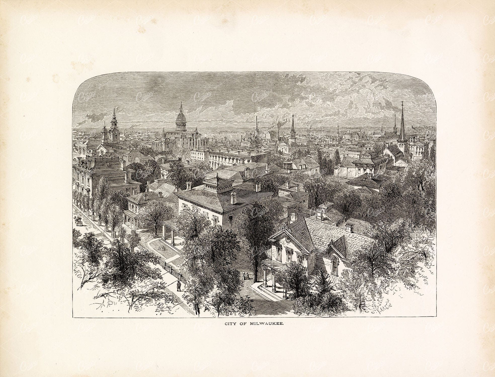 CITY OF MILWAUKEE - Picturesque View of Buildings - Original Antique Print