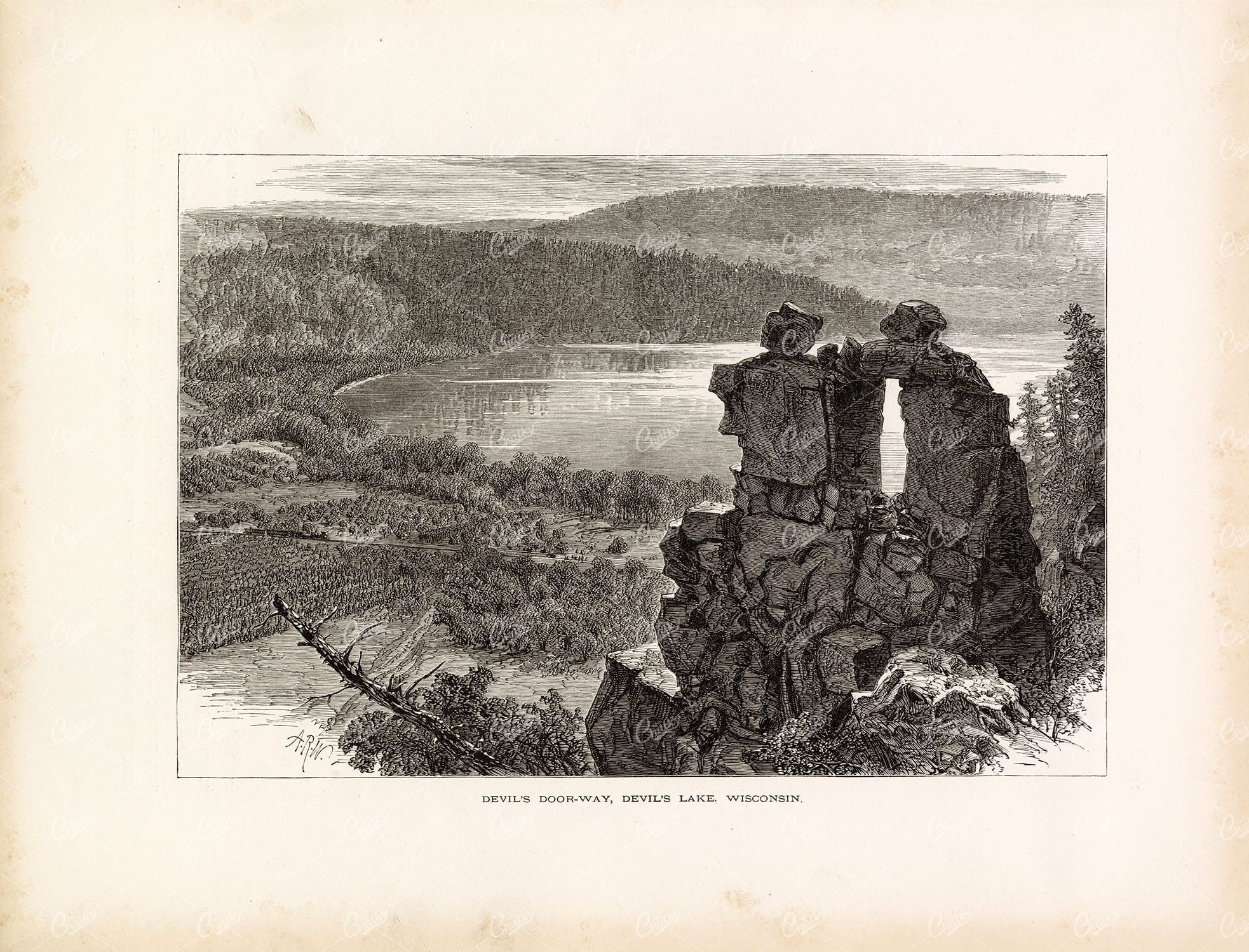 WISCONSIN - Devil's Doorway, Devil's Lake - Original Antique Print 1874