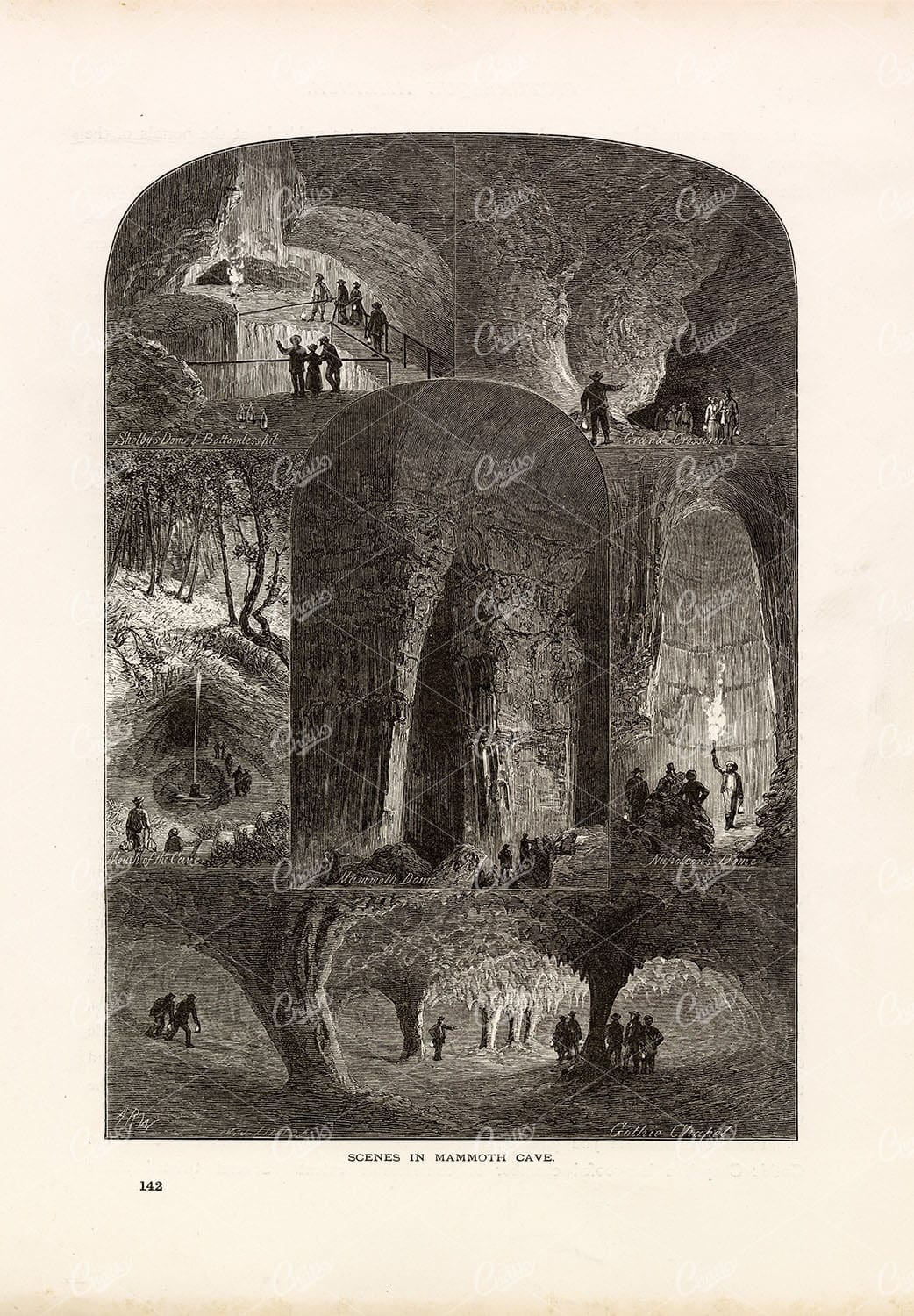 MAMMOTH CAVE Scenes, Kentucky USA. Picturesque America 1874