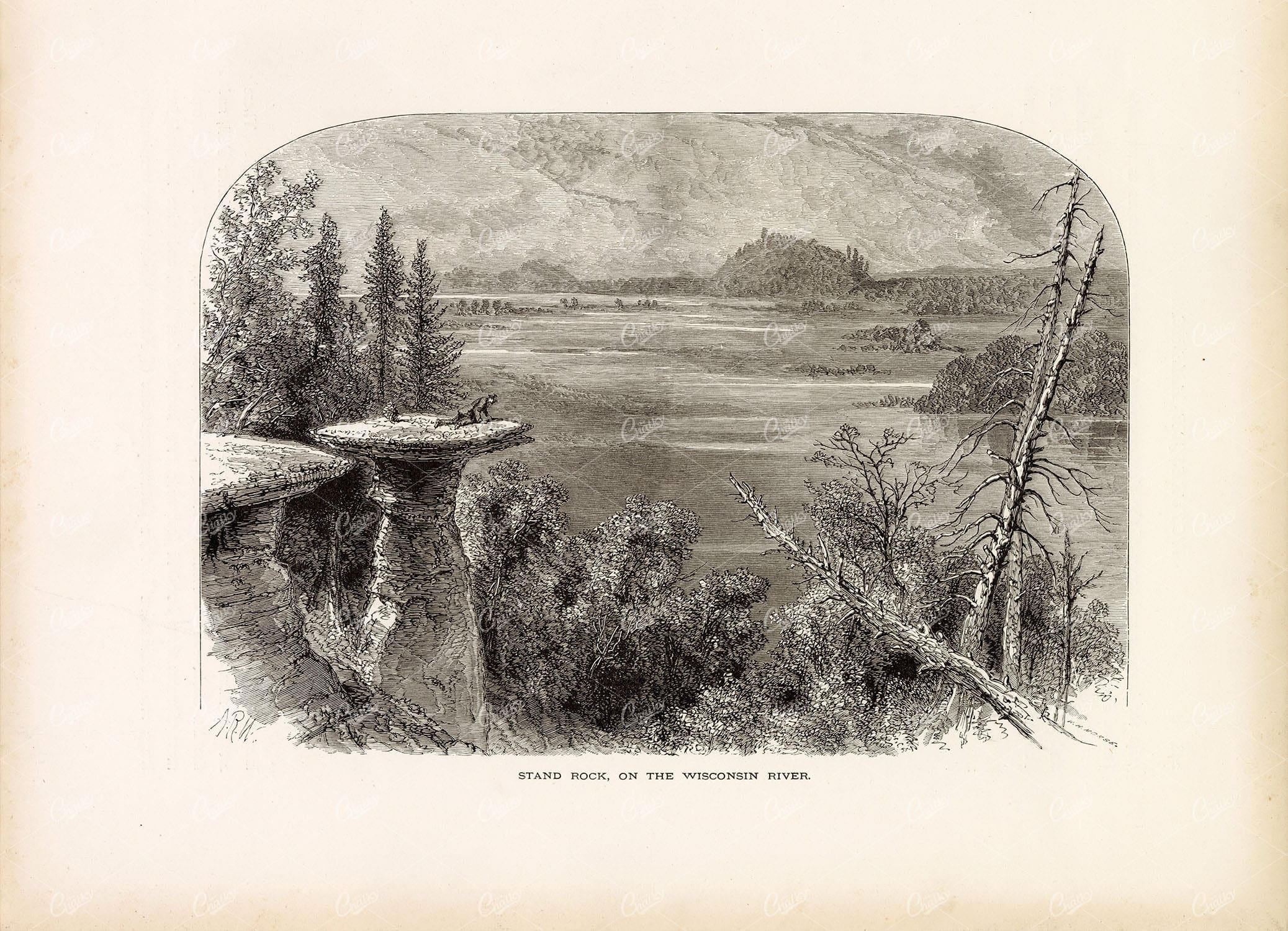 THE WISCONSIN RIVER - Stand Rock - Picturesque View of America 1874