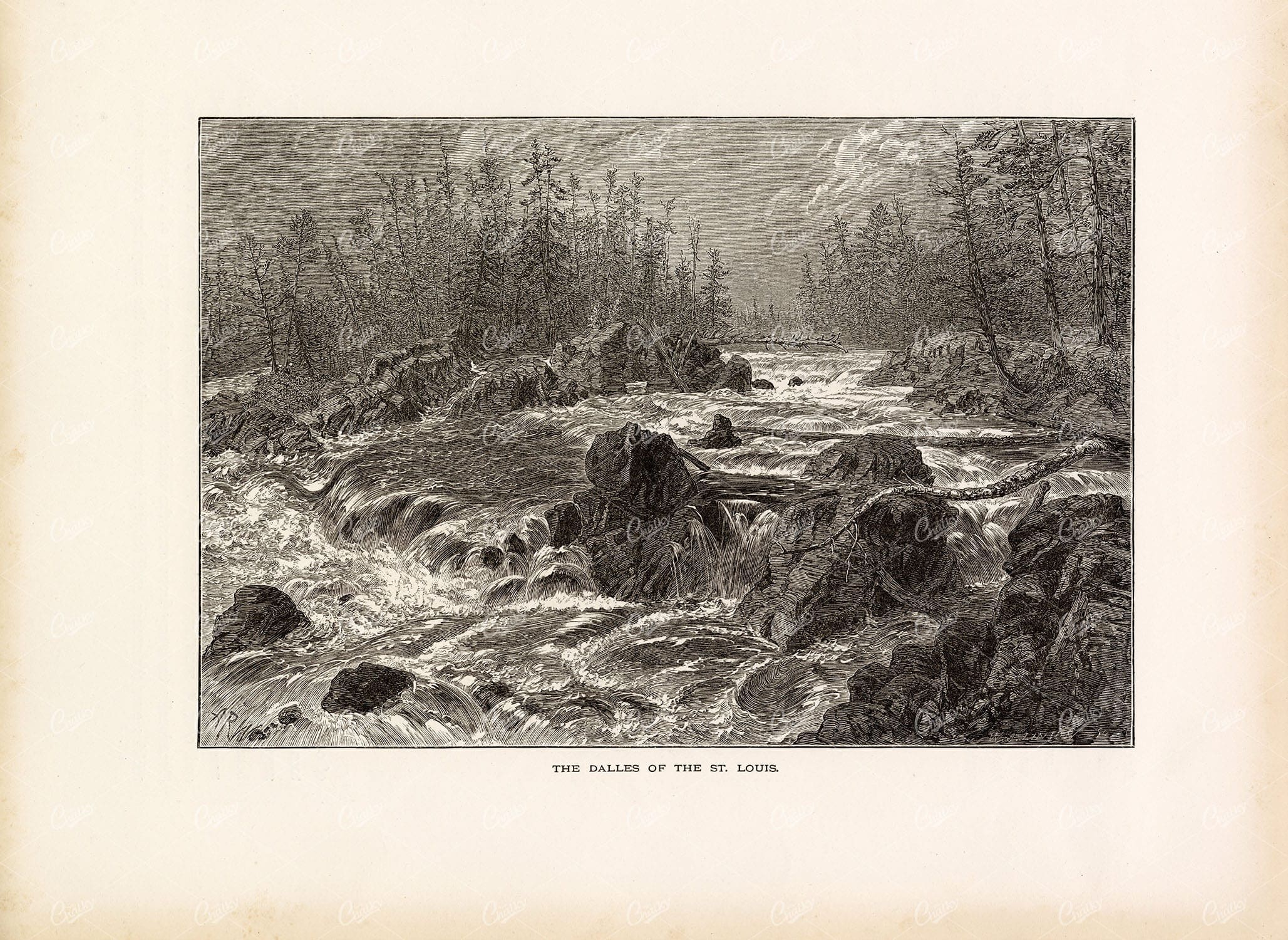 THE DALLES of the St. Louis River - Original Antique Art Engraving 1874