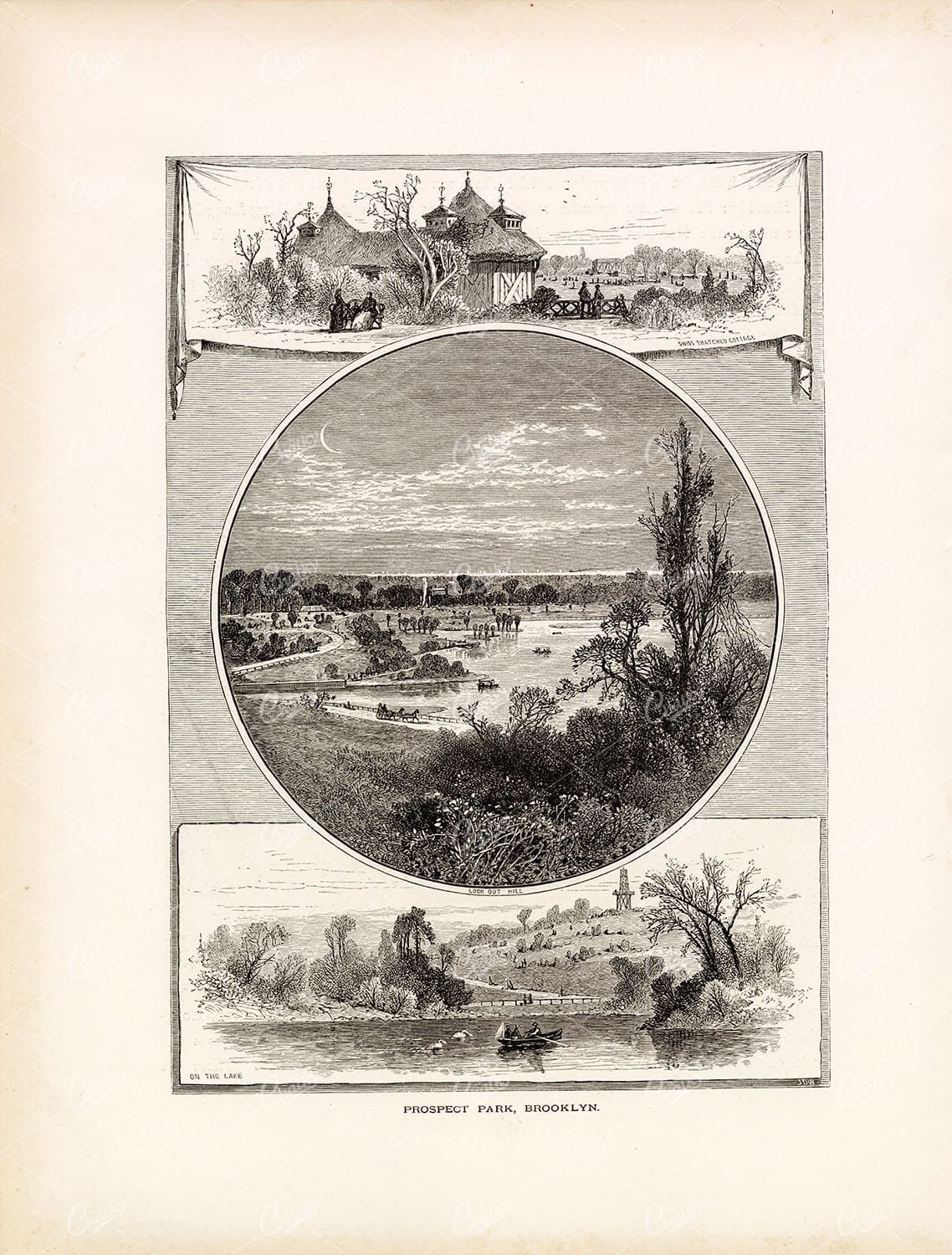 NEW YORK - Prospect Park, Brooklyn - Various Scenes 1874 Print