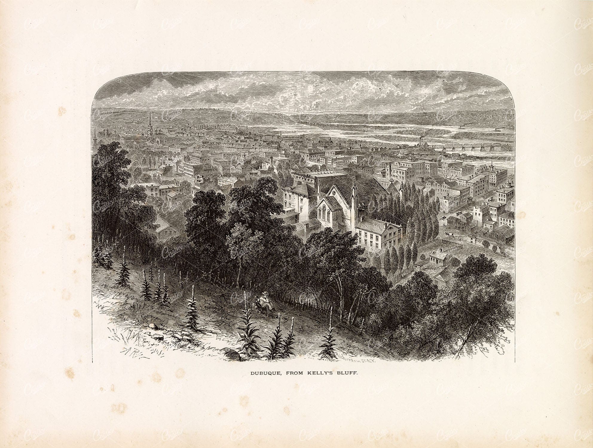 CITY OF DUBUQUE, Mississippi River, Iowa - From Kelly's Bluff - 1874