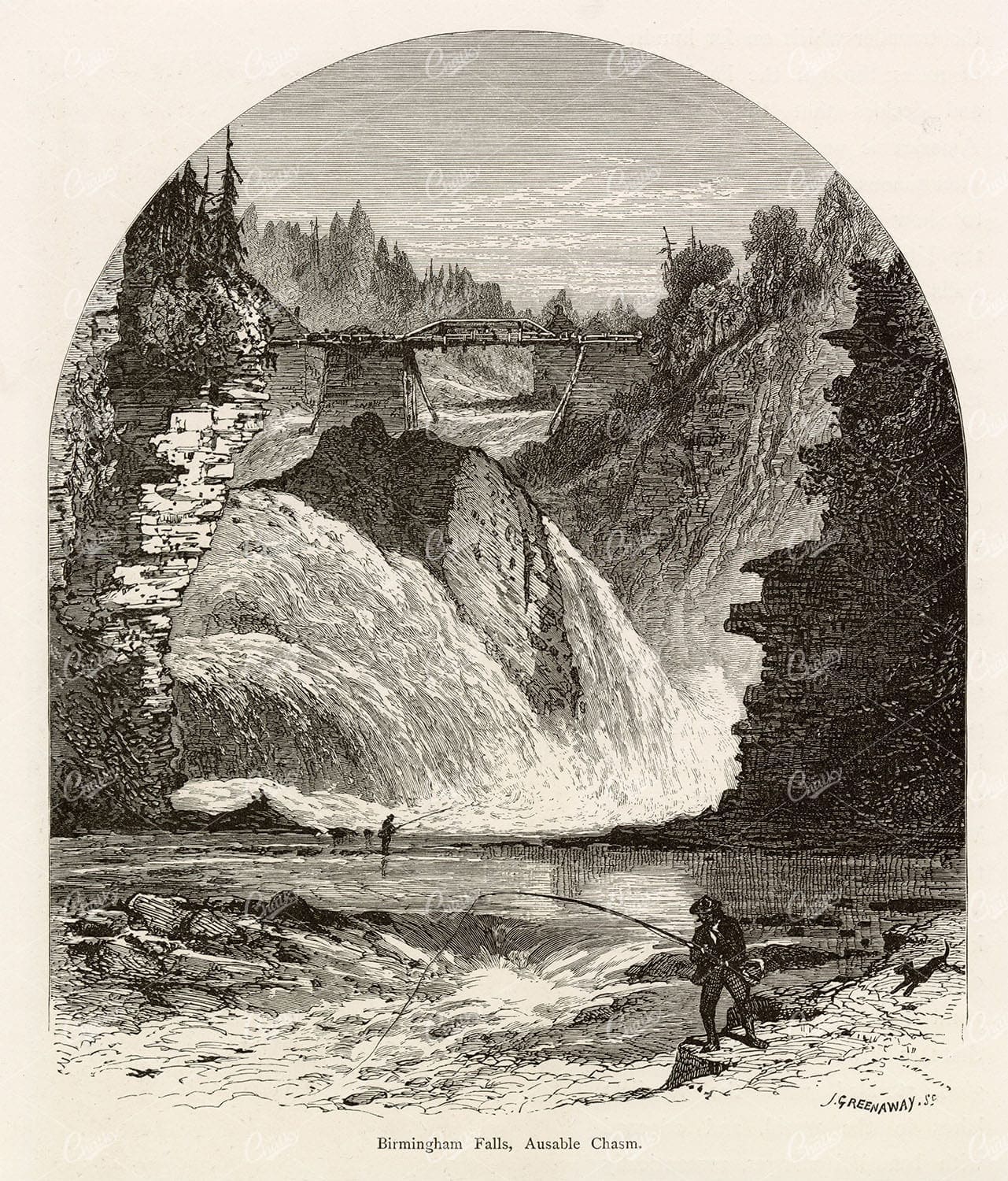 NEW YORK, USA - Birmingham Falls, Ausable Chasm (Rainbow Falls) 1874