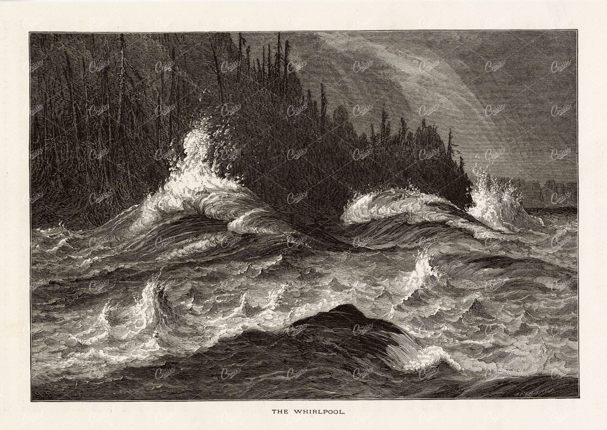 NIAGARA Falls Whirlpool - U.S & Canada Border - Victorian Engraving 1874