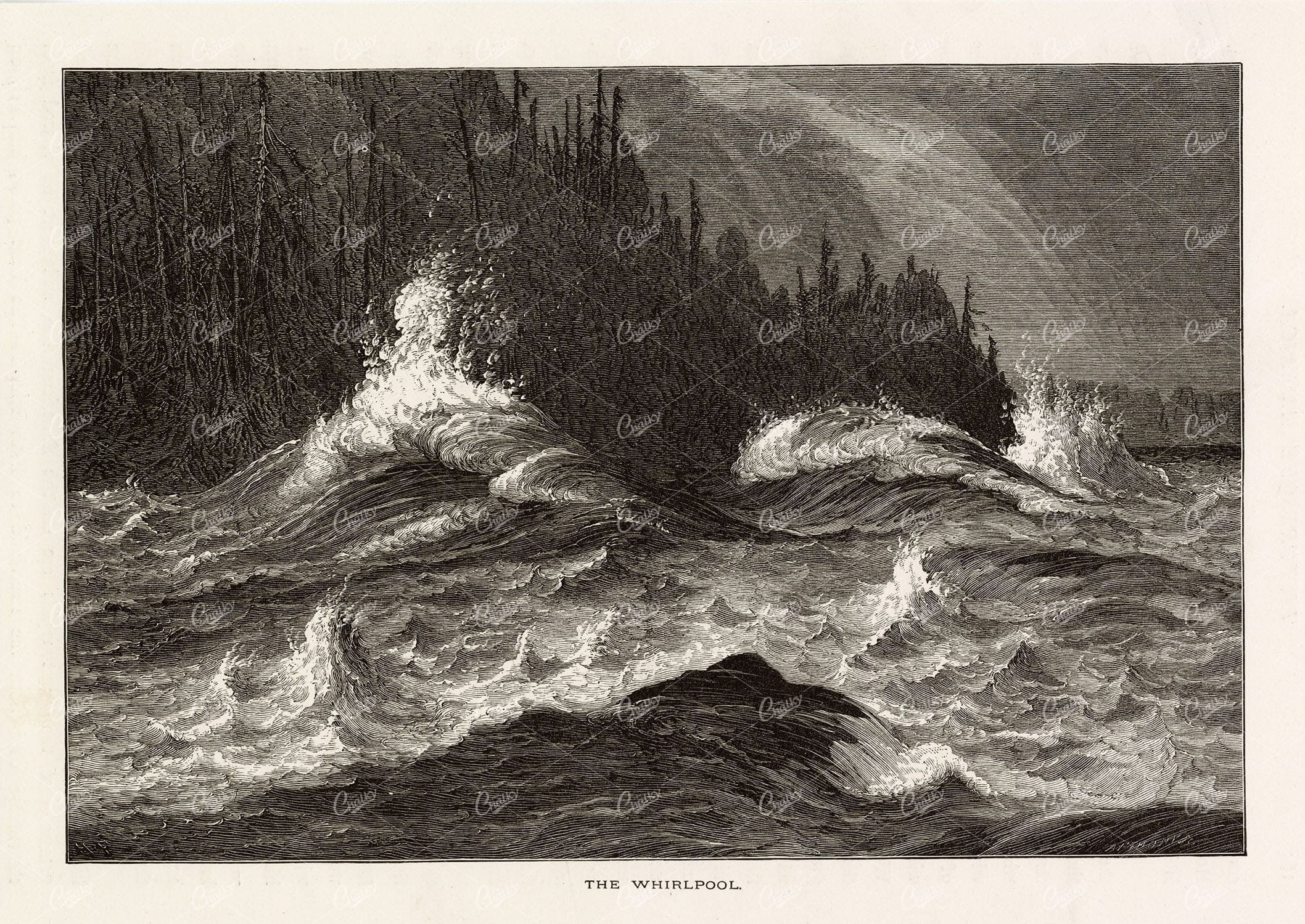 NIAGARA Falls Whirlpool - U.S & Canada Border - Victorian Engraving 1874