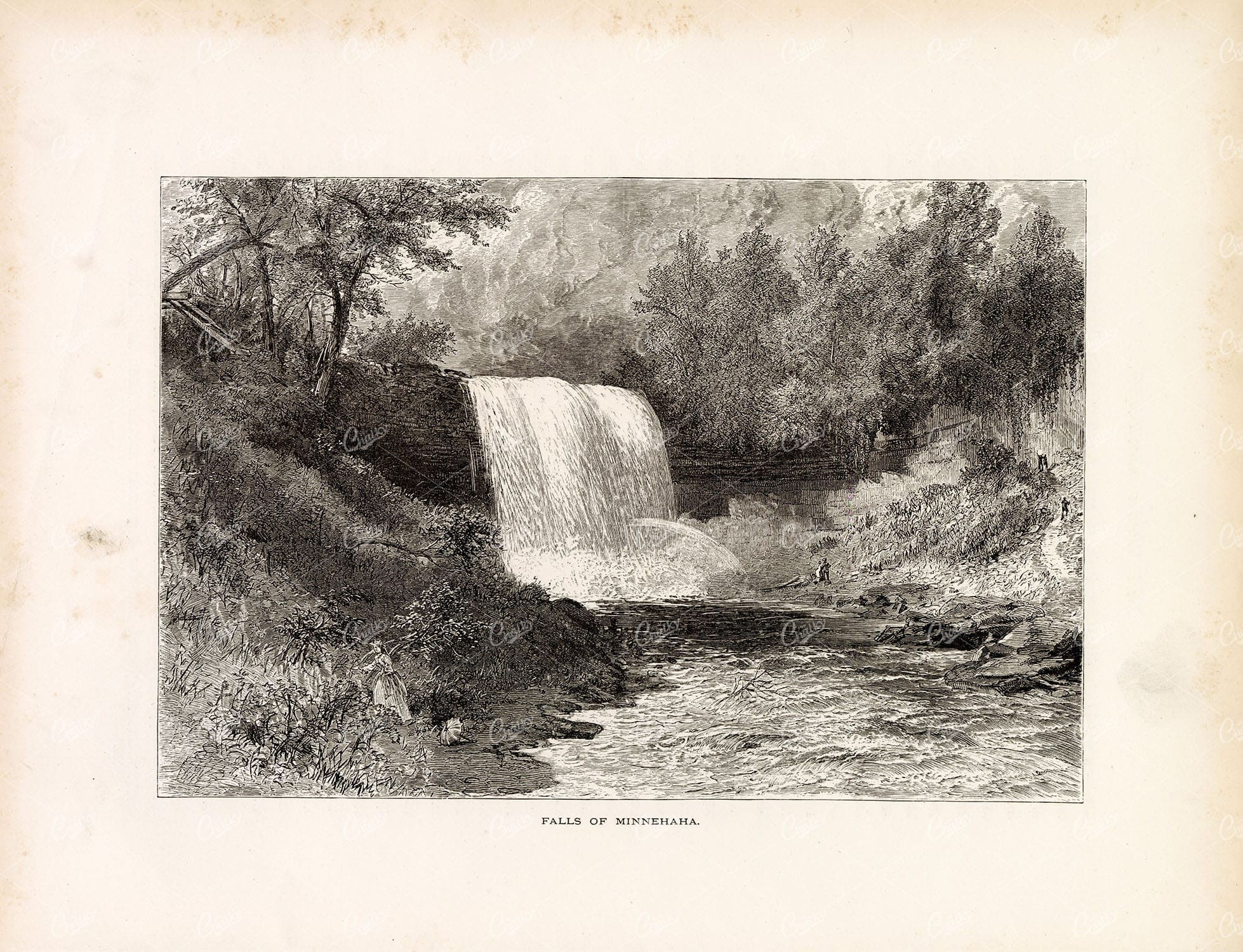 MINNEHAHA Falls, Minneapolis, Minnesota - Original Antique Print 1874