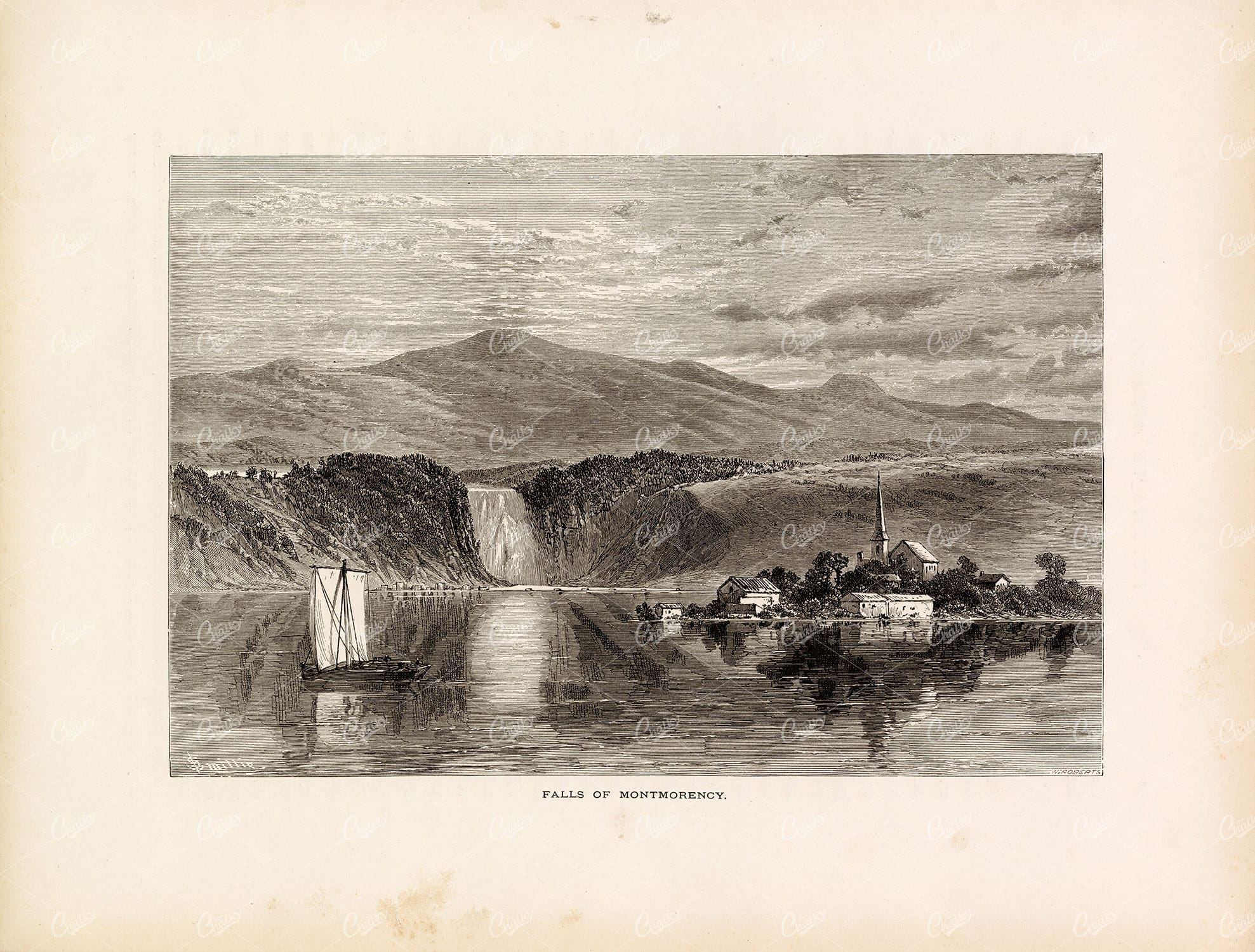 FALLS of Montmorency River in Quebec - Original Antique 1874 Print