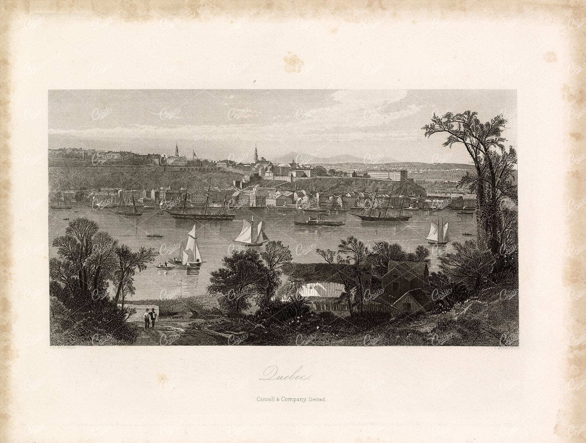 CITY OF QUEBEC, Canada - Original Antique 1874 Engraved Print