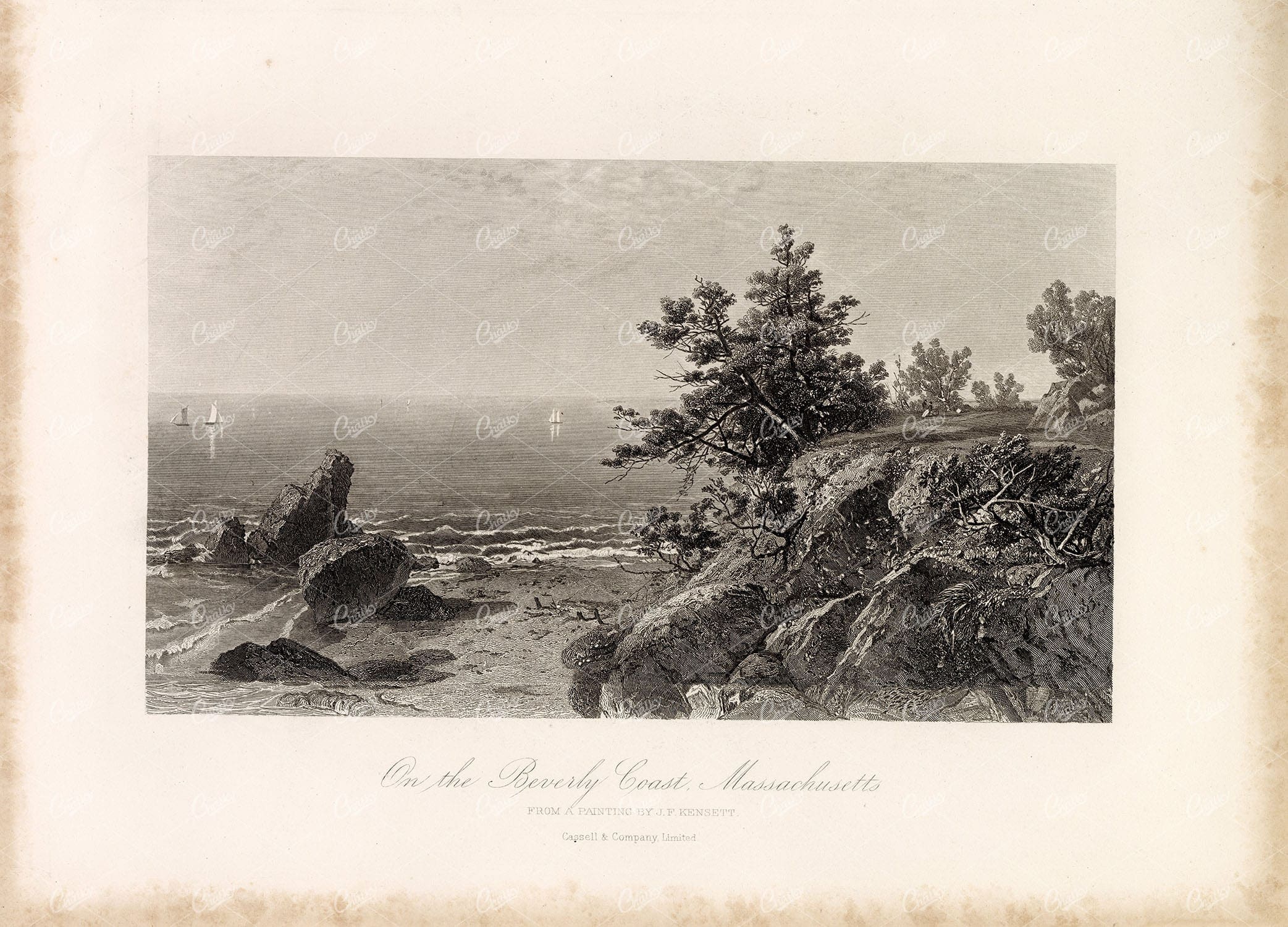 MASSACHUSETTS - Beverly Coast Print from a Painting by J. F. KENSETT 1874