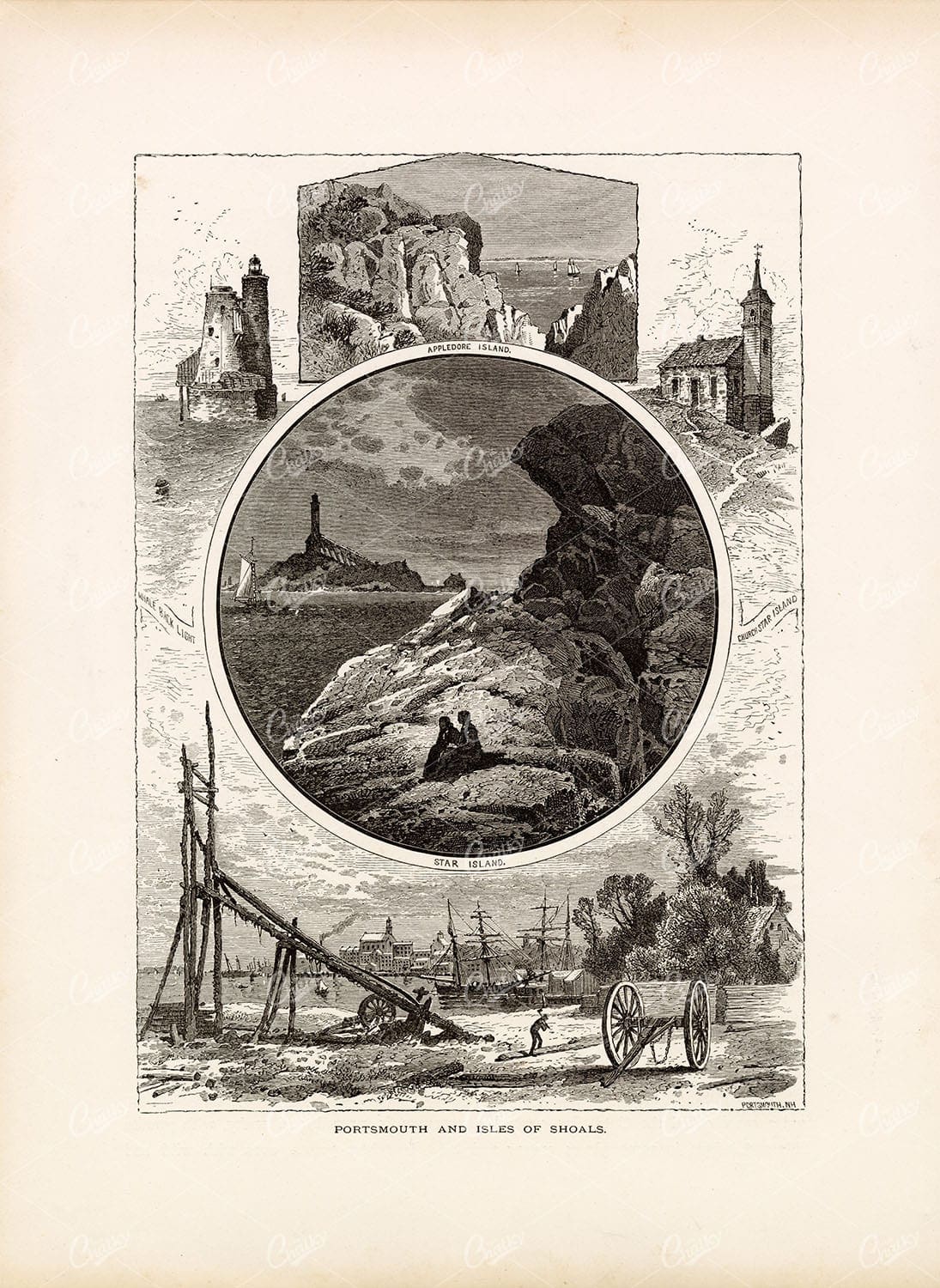 PORTSMOUTH and Isles of Shoals - America - Original Antique Print 1874