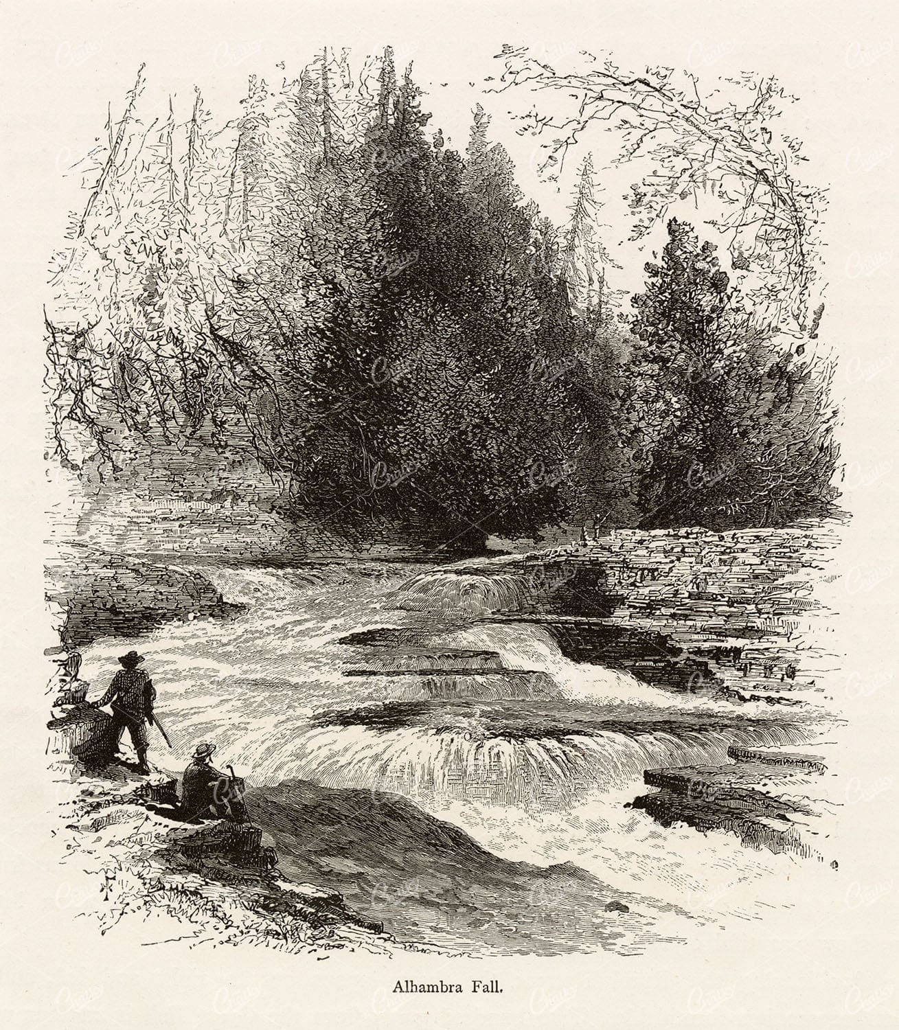 ALHAMBRA Fall - Wood Engraving from Picturesque America 1874