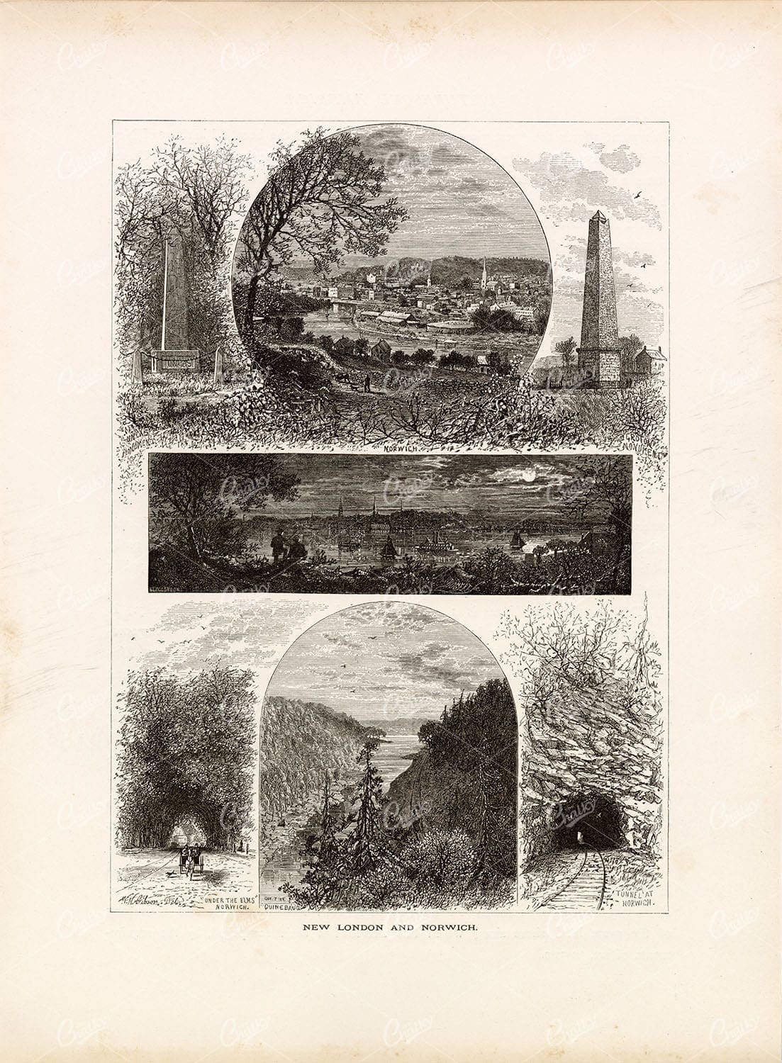 CONNECTICUT - New London and Norwich - 1874 Original Antique Print