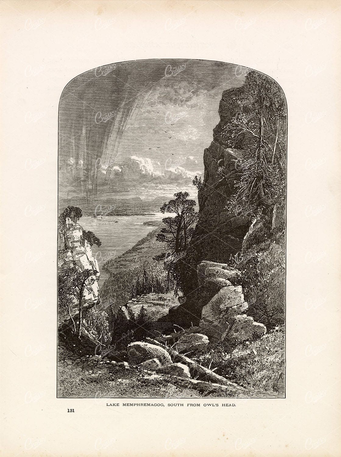 LAKE MEMPHREMAGOG South from Owl's Head - Quebec, Canada - 1874 Print