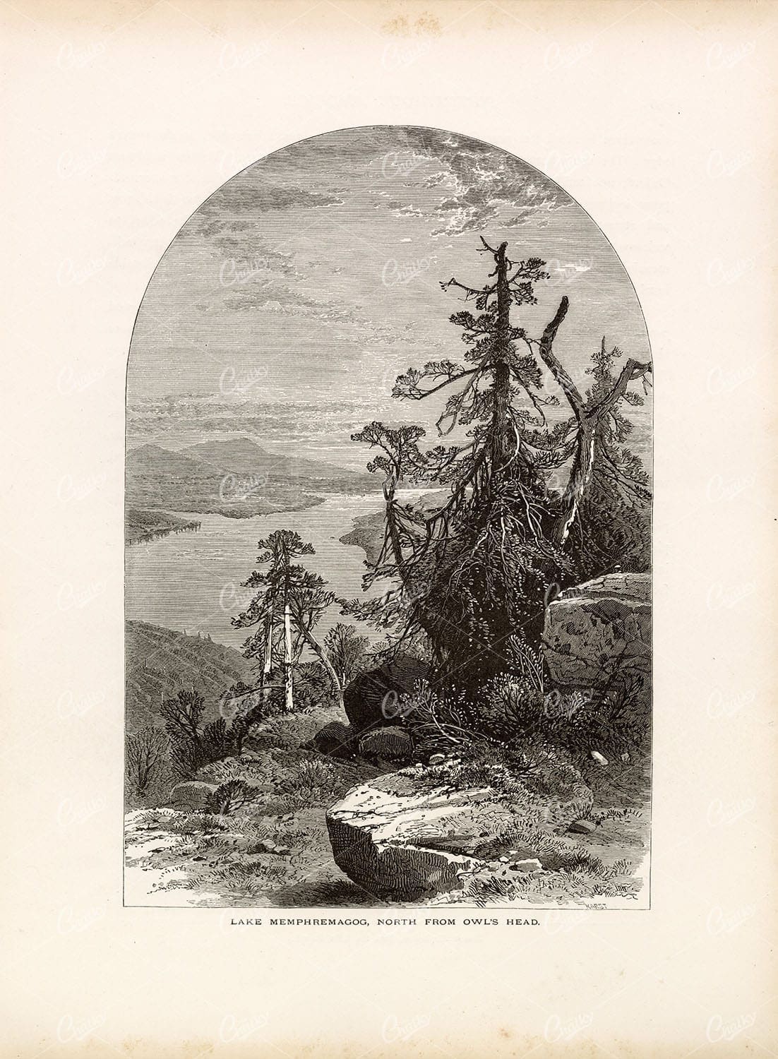 LAKE MEMPHREMAGOG - North from Owl's Head - Quebec Canada - 1874 Art