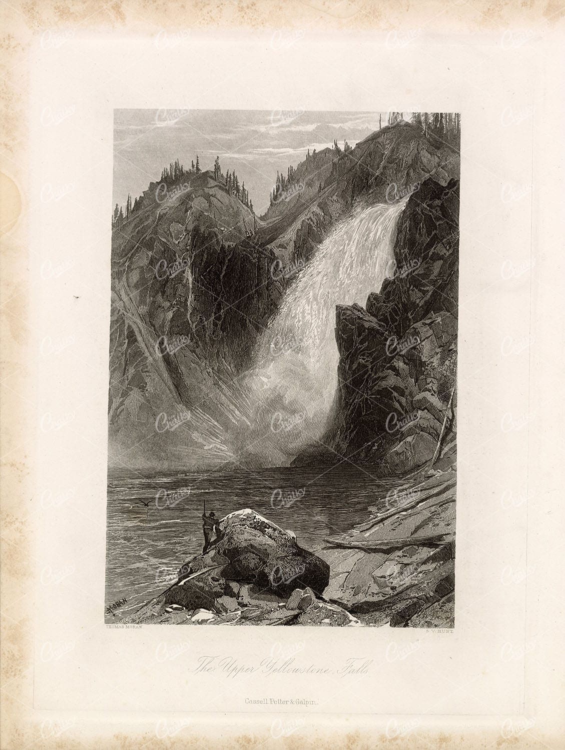 UPPER YELLOWSTONE FALLS - National Park - Wyoming - 1874 Antique Print