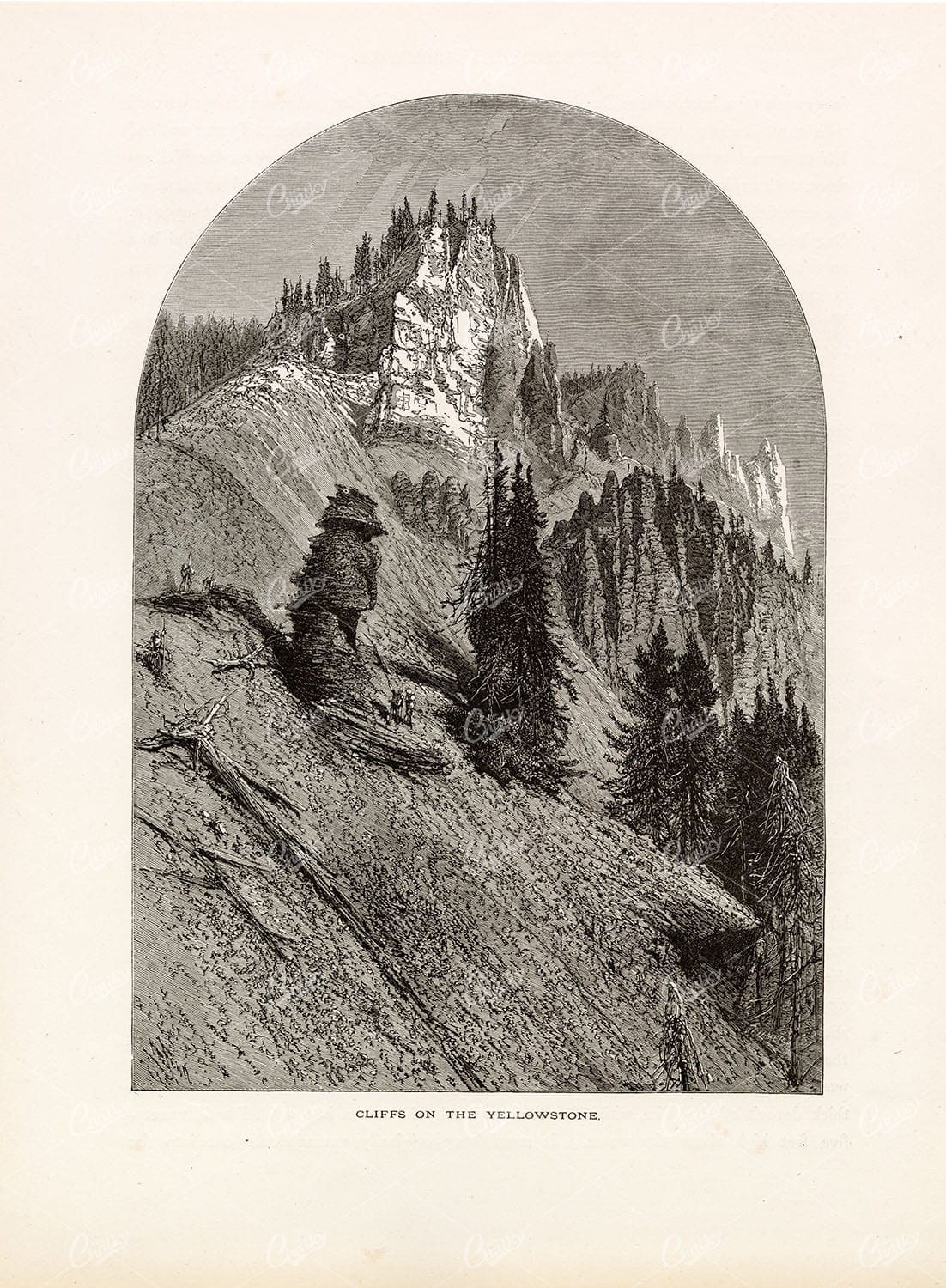 YELLOWSTONE National Park - Cliffs - Wyoming 1874 Antique Original Print