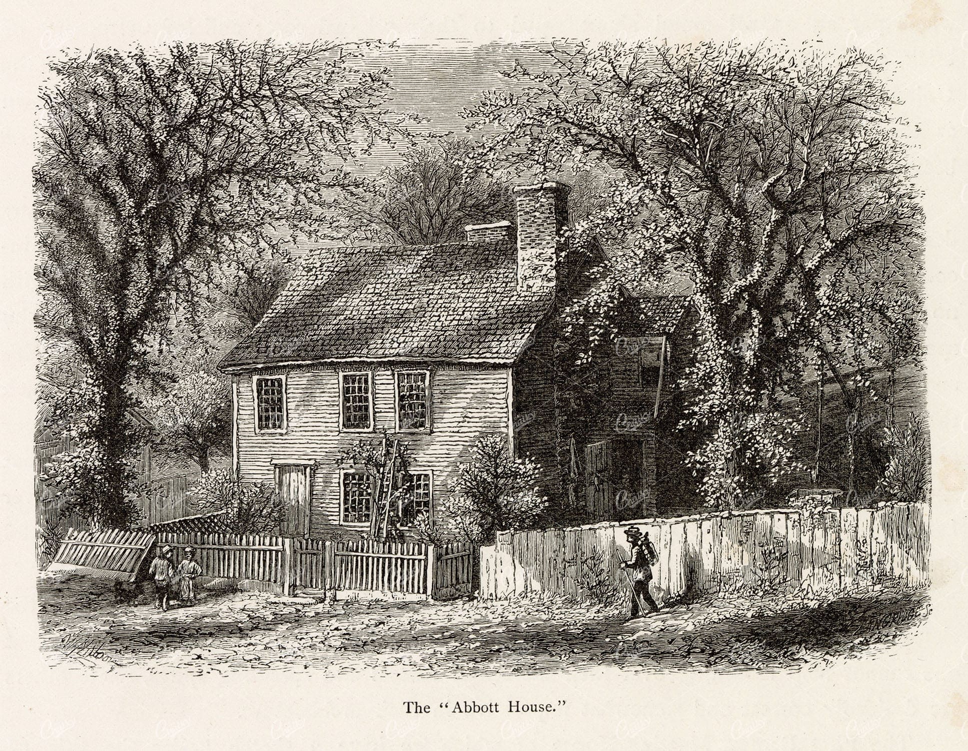 RHODE ISLAND - The "Abbott House" Roger Williams 1874 Engraving