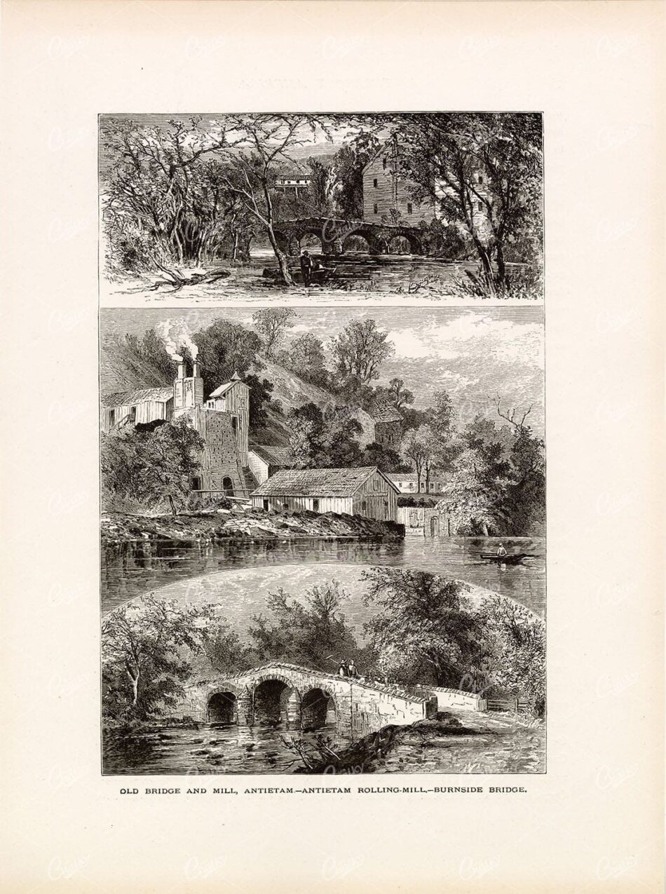 ANTIETAM Creek - Rolling Mills and Bridges - American Antique Print 1874
