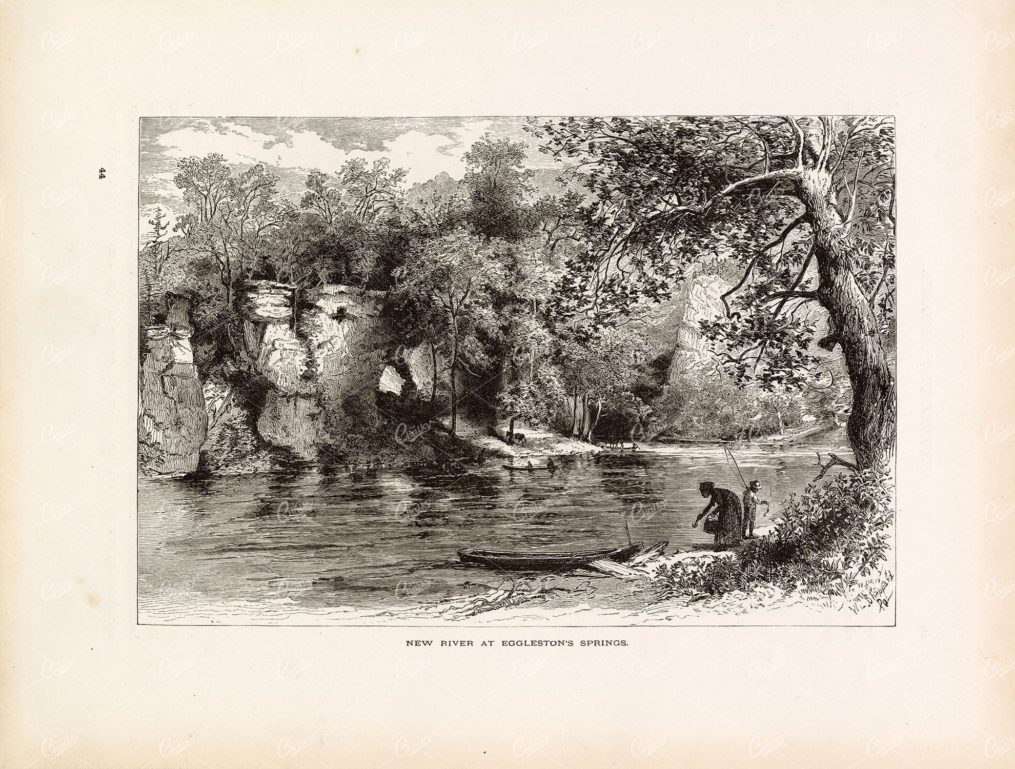 VIRGINIA - Peaceful New River at Eggleston's Springs - Antique Print