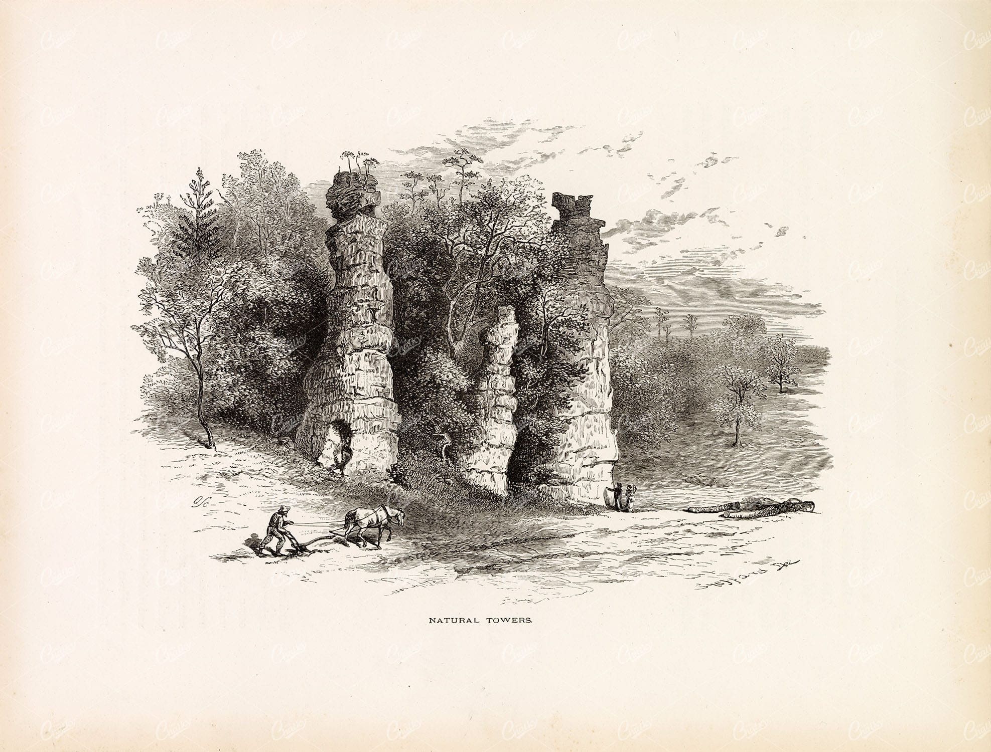 VIRGINIA, Augusta County - Natural Towers Rock Formation - Antique 1874