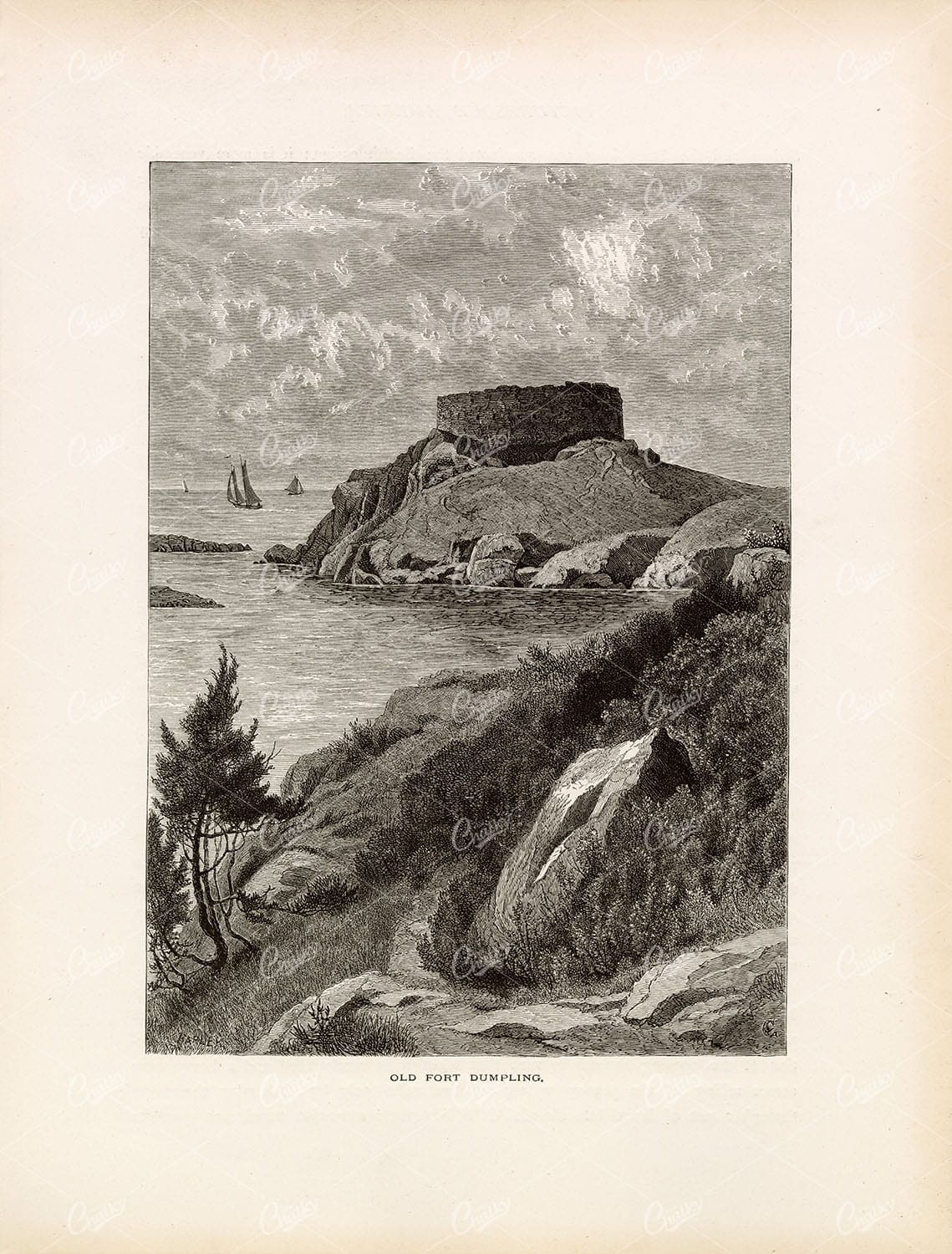 NARRAGANSETT BAY, Jamestown, Rhode Island - Old Fort Dumpling 1874 Print