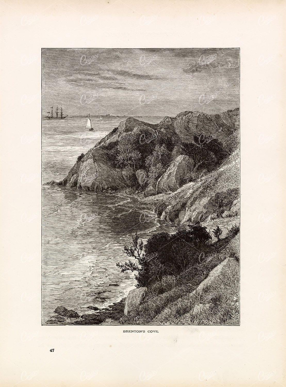 NEWPORT, New Island - Brenton's Cove - Antique Original Print 1874