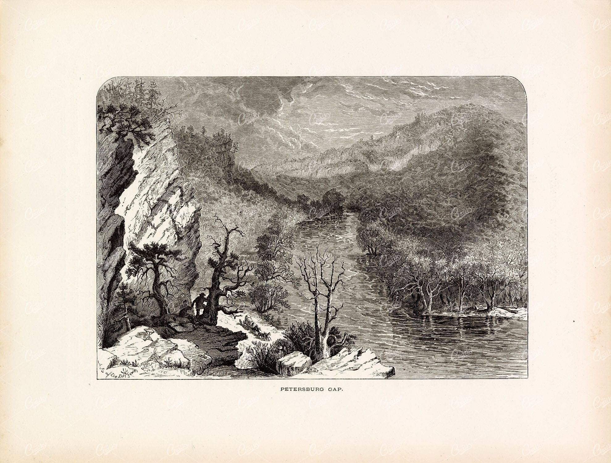 PETERSBURG GAP - Potomac River, West Virginia, USA - Original 1874 Print