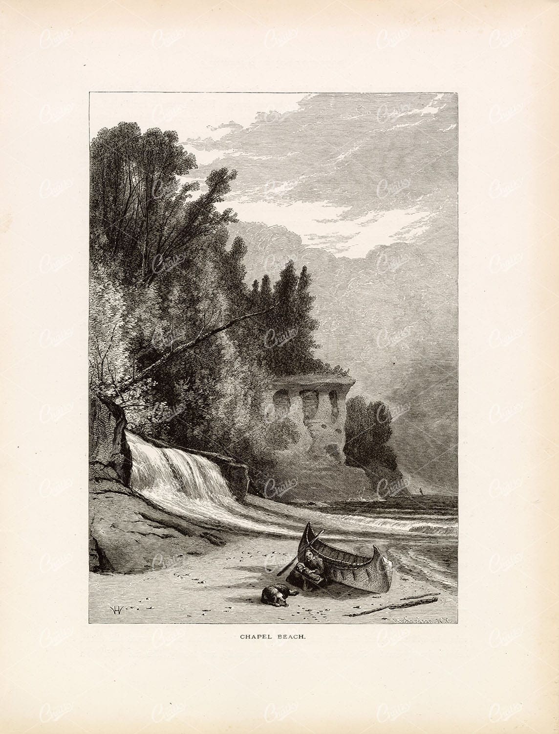 CHAPEL BEACH, Lake Superior, Michigan, USA - Original Antique Print 1874
