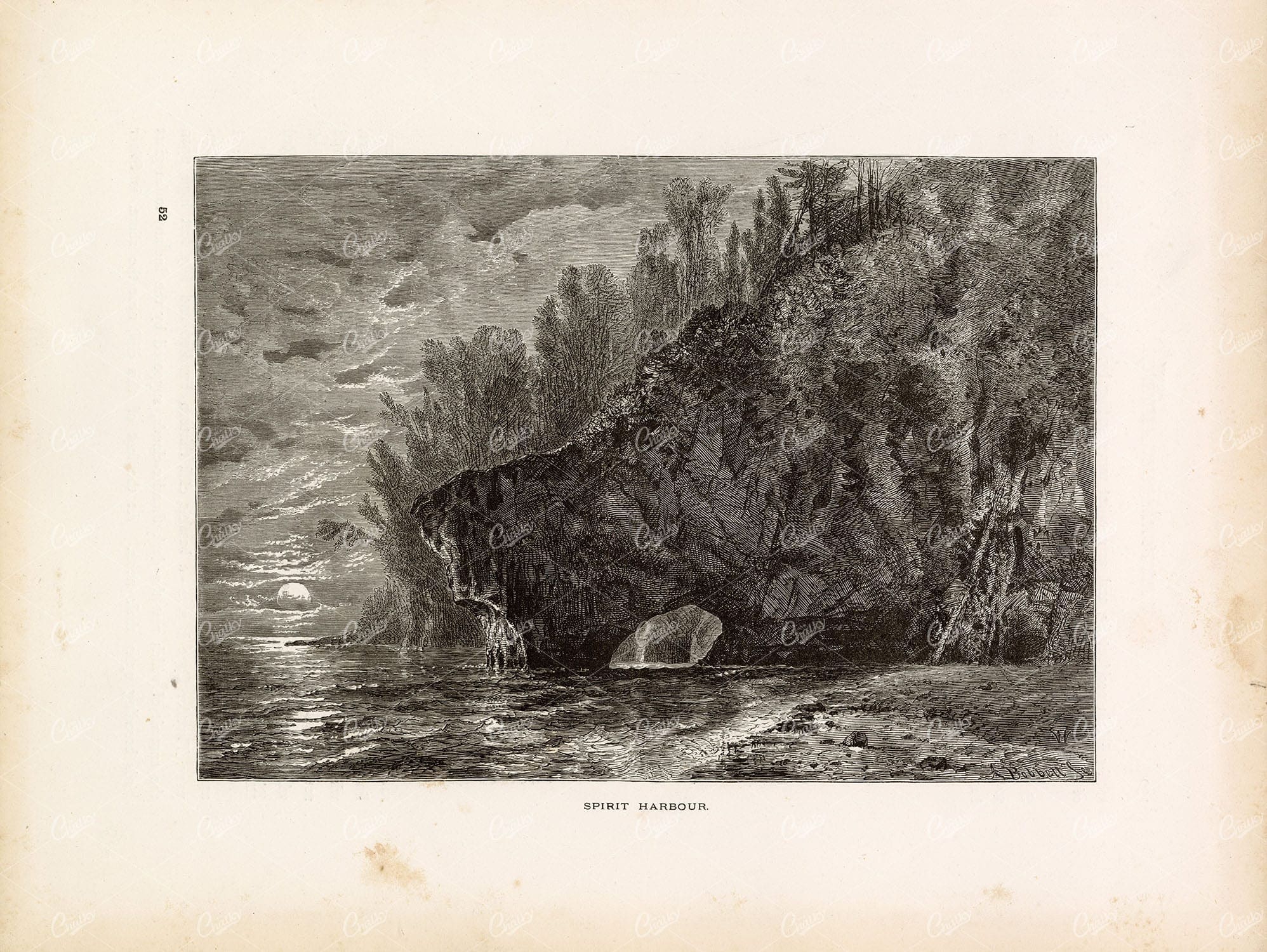 LAKE SUPERIOR - Rock Arch, Spirit Harbour - 1874 Original Antique Print