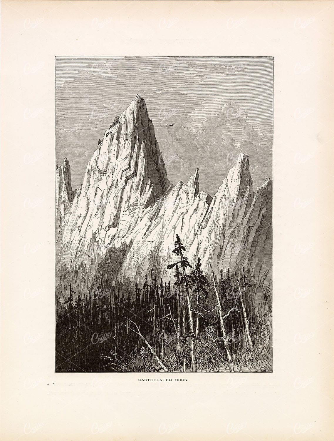 NORTHERN CALIFORNIA - Rock Formation, Castellated Rock - 1874 Print