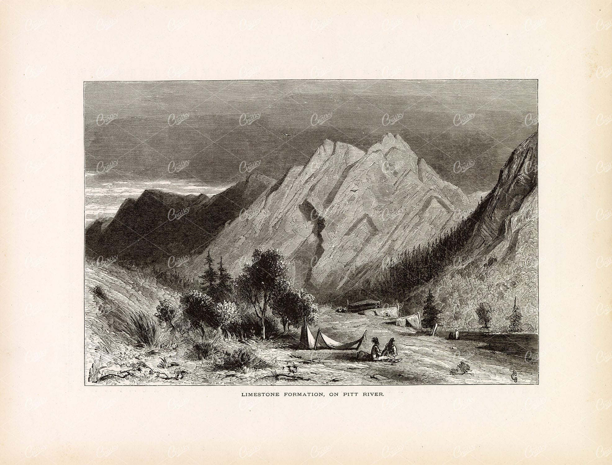 NORTHERN CALIFORNIA - Limestone Formation, Pitt River - 1874 Antique Print