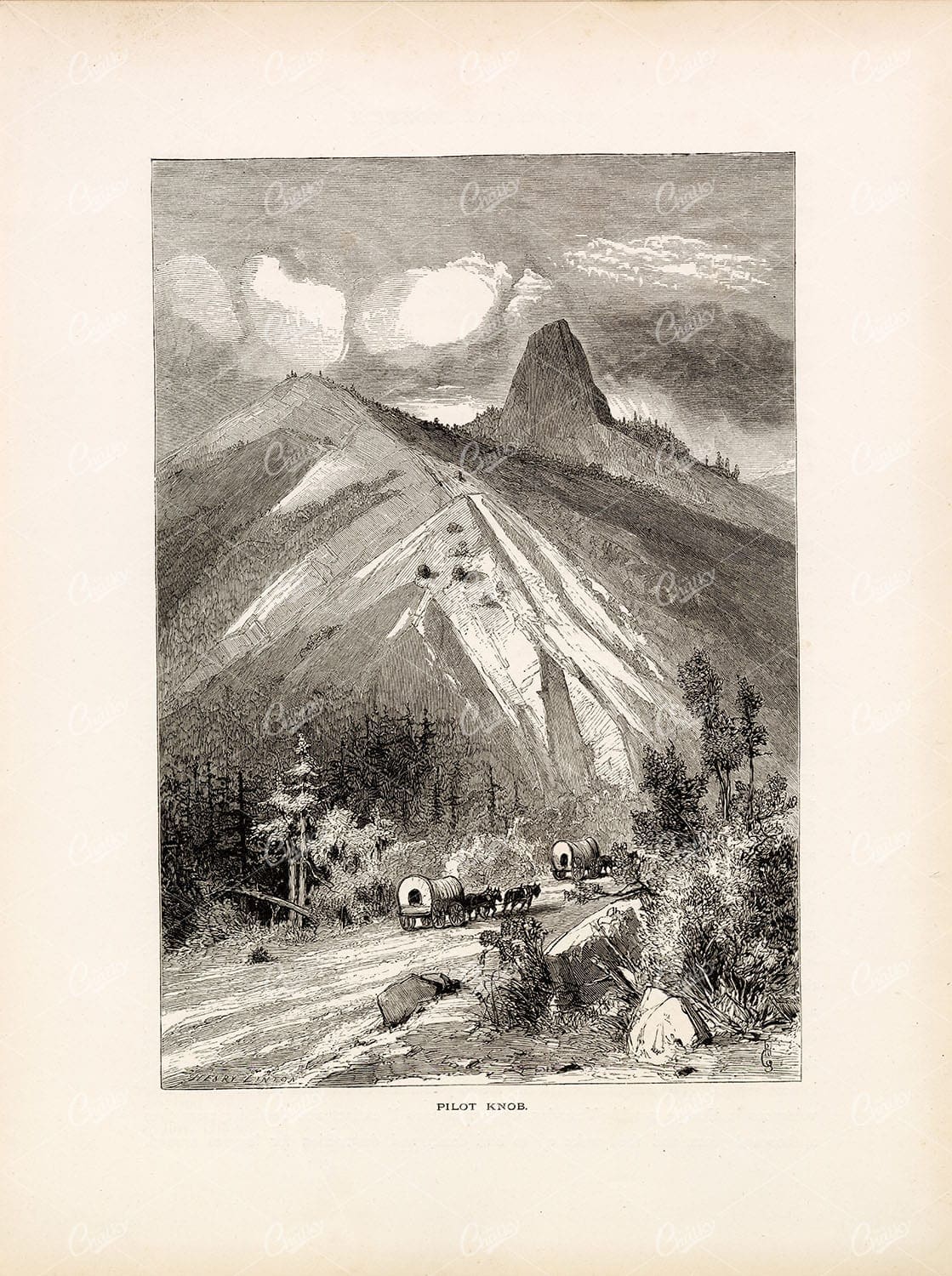 OREGON - Pilot Rock (Volcanic Plug) - Wagons - 1874 Antique Print