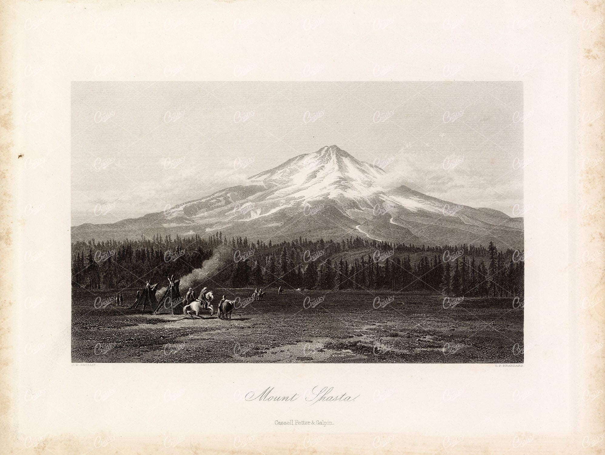 MOUNT SHASTA - Siskiyou County, California - Antique Print 1874
