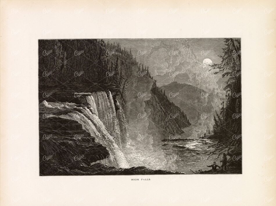 FULL MOON - Waterfall West Canada Creek, New York State, USA - 1874 Print
