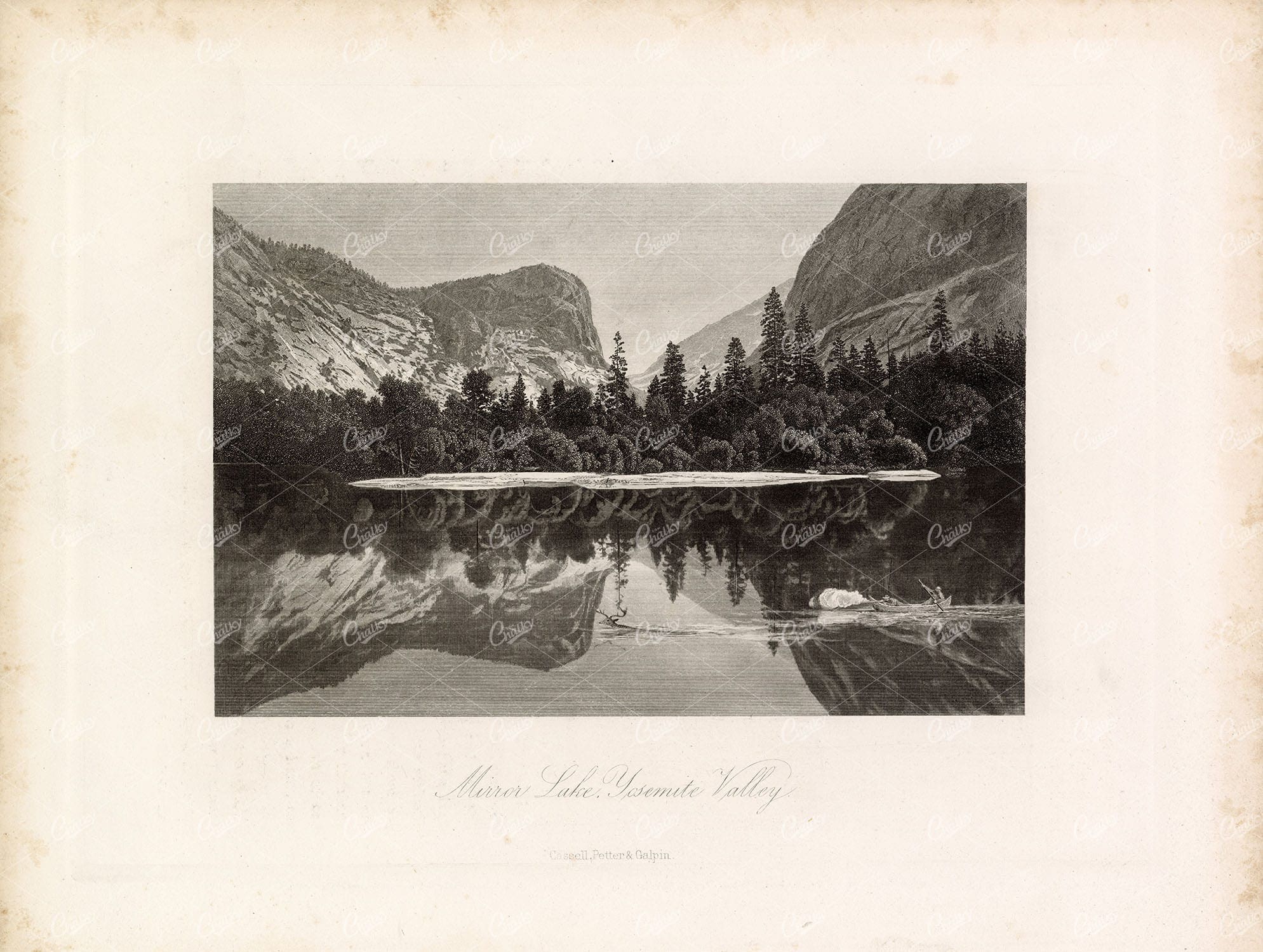 YOSEMITE VALLEY - Mirror Lake - Hunters Track Deer - 1874 Original Print