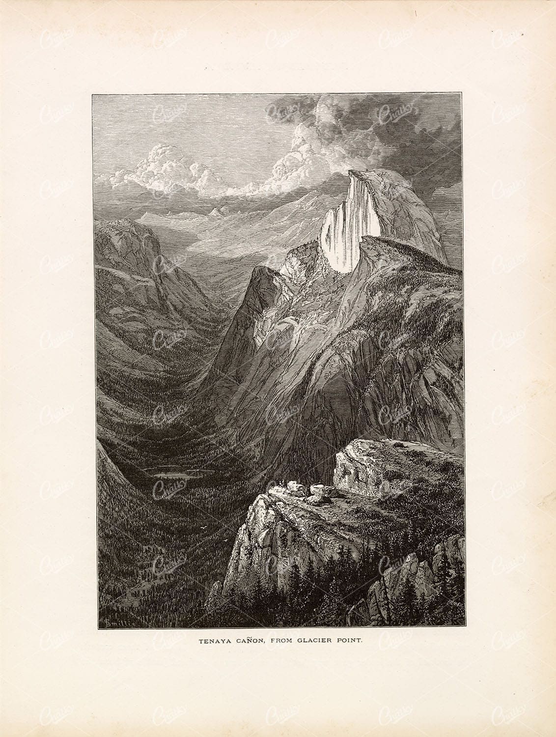 YOSEMITE National Park, California - Tenaya Canyon - Antique 1874 Print