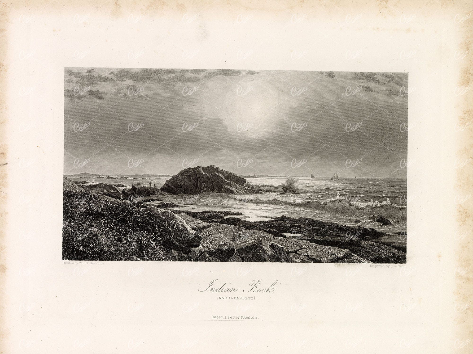 INDIAN ROCK Narragansett, 1874. Rhode Island, USA - Antique Print
