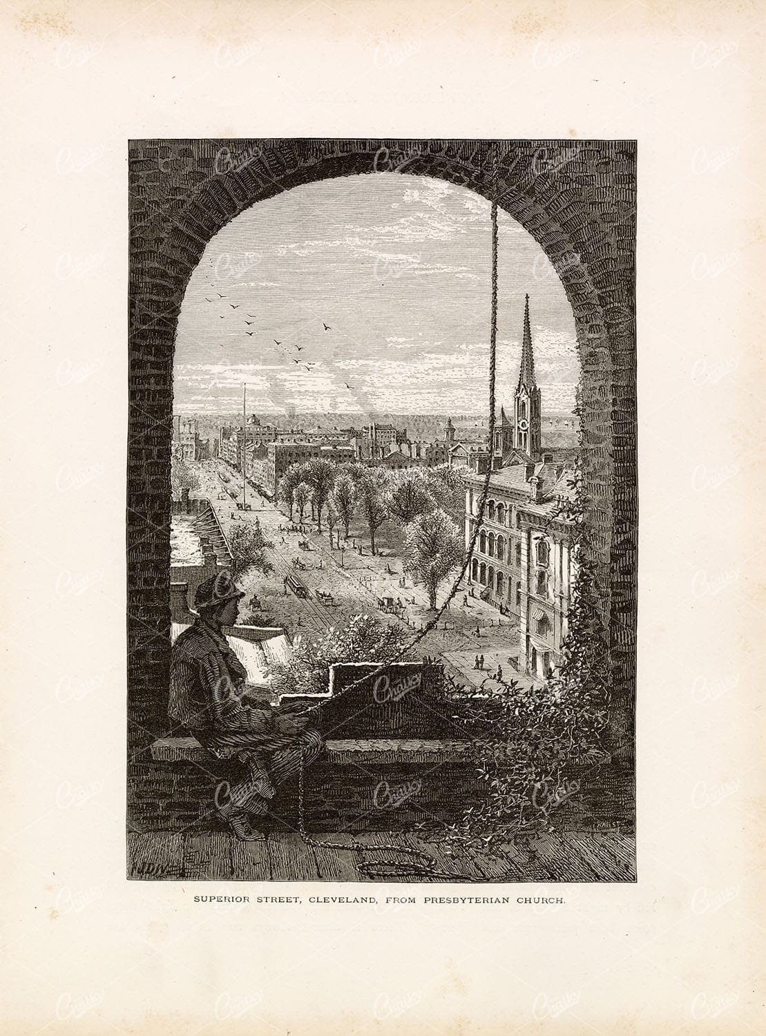 CLEVELAND - Superior Street, from Presbyterian Church  1874 Print