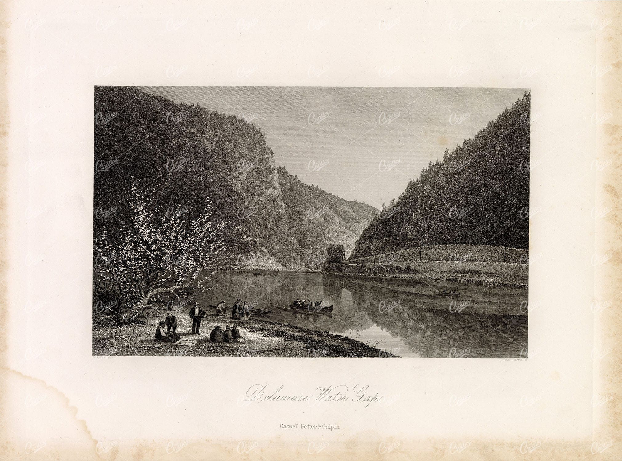 DELAWARE WATER GAP - Beautifully Detailed Antique Original Print 1874