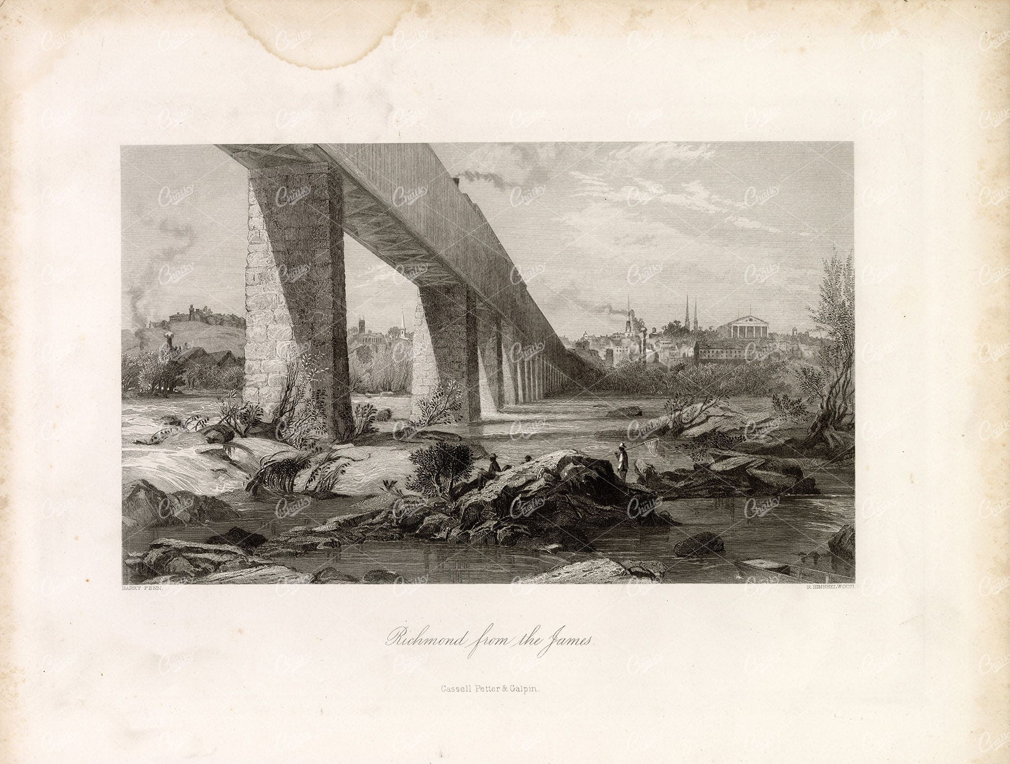 RICHMOND From the James River - Antique Landscape Print 1874