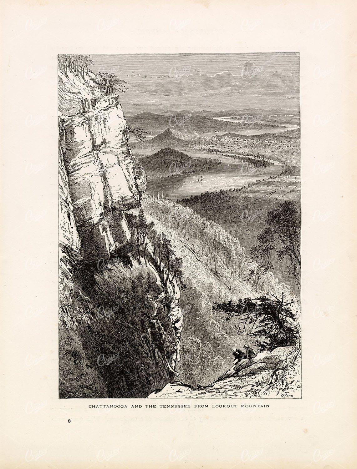 CHATTANOOGA and the Tennessee River from Lookout Mountain - Old Print