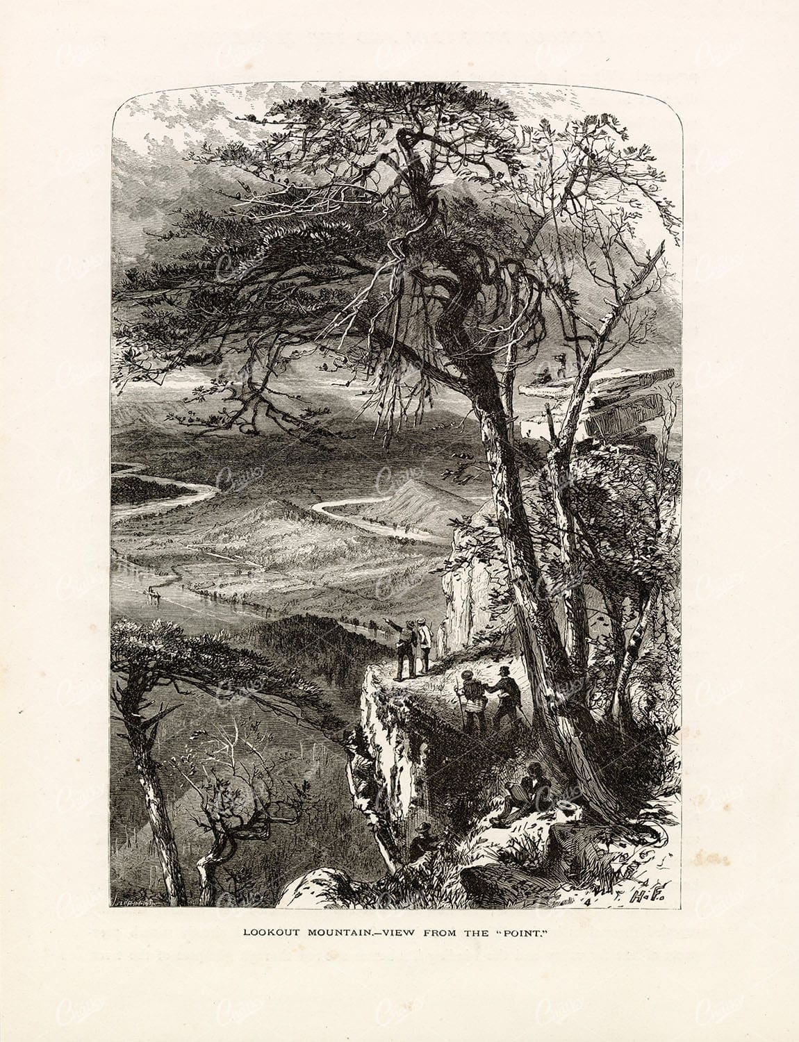 LOOKOUT MOUNTAIN - View from the Point - Old Americana Print 1874