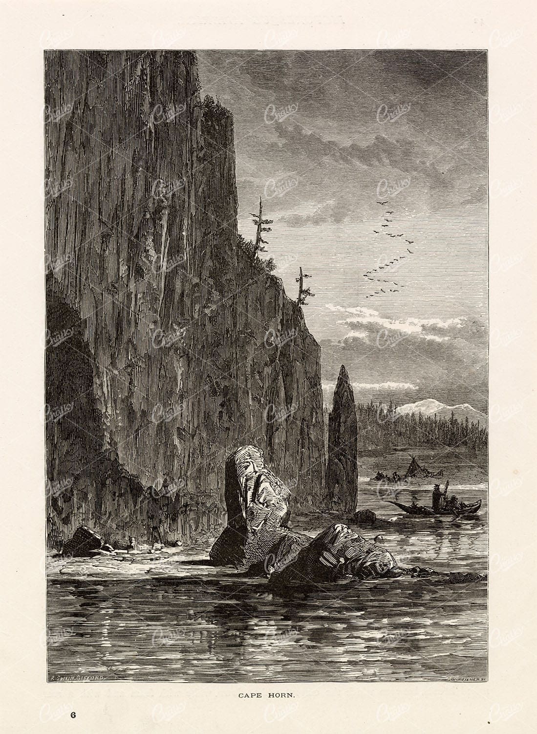 COLUMBIA RIVER, Washington - Cape Horn - Antique Landscape Print