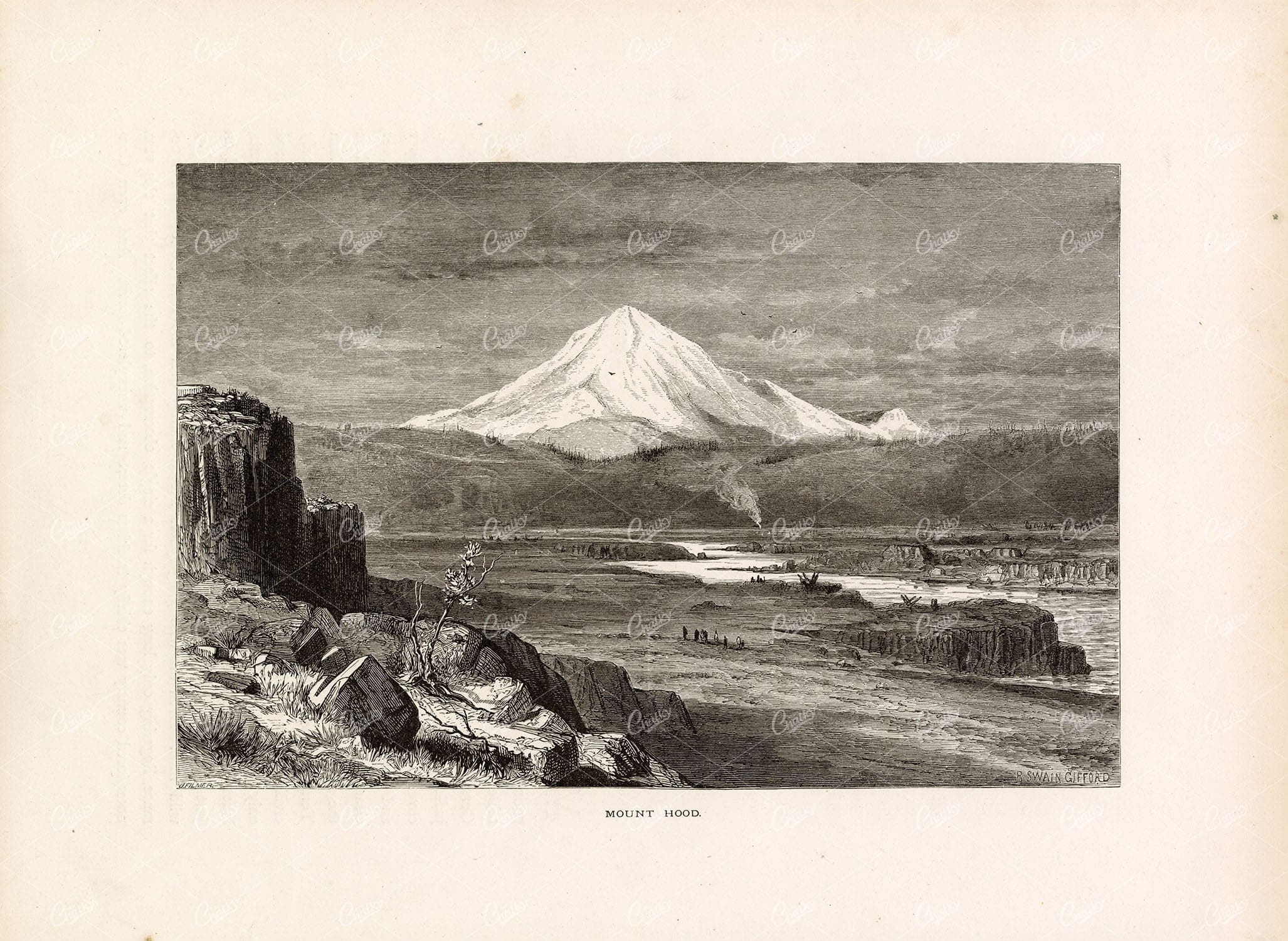 MOUNT HOOD - Oregon, American North West - Antique 1874 Print
