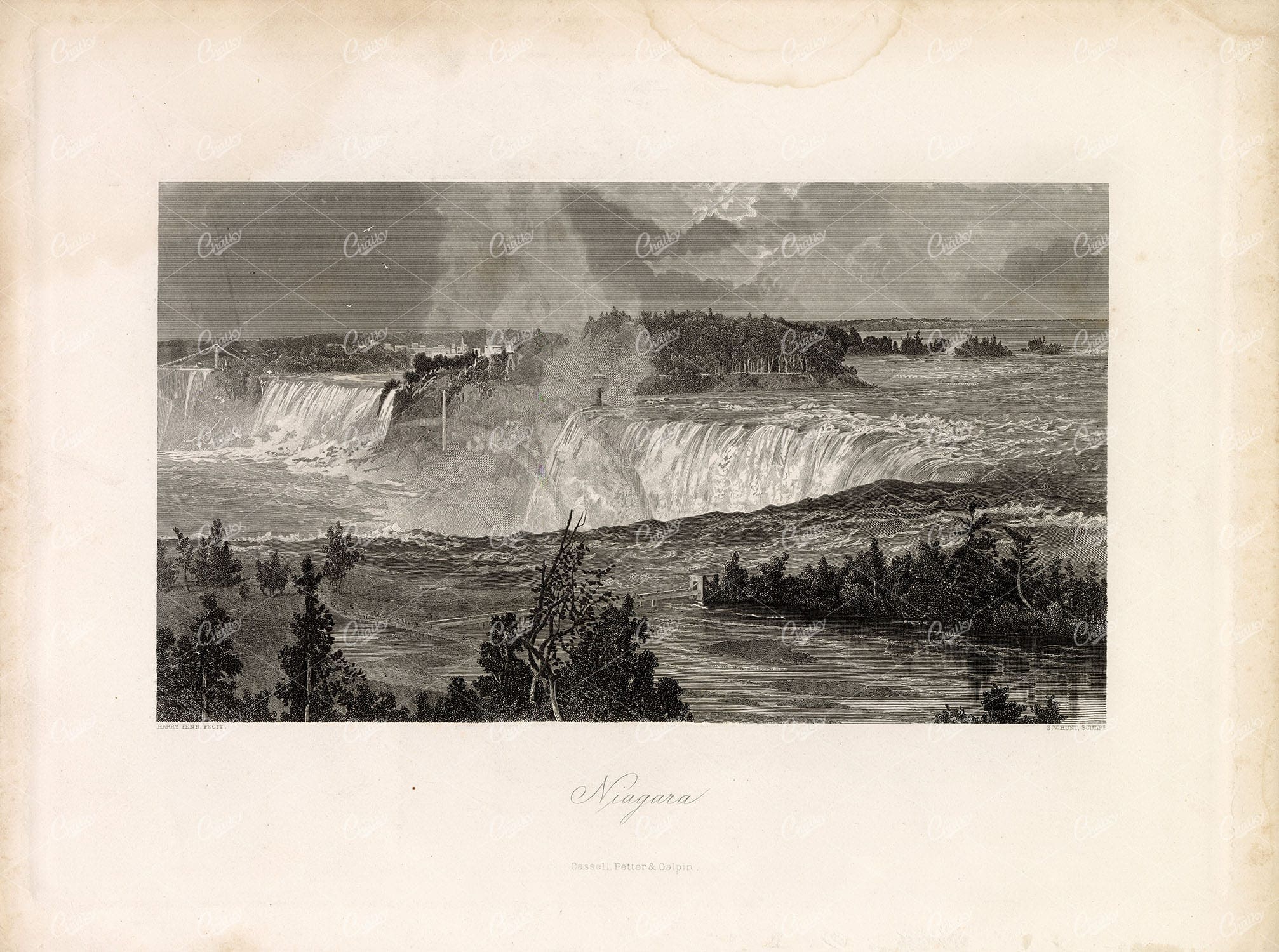 NIAGARA FALLS - Ontario, Canada - Antique 1874 Print