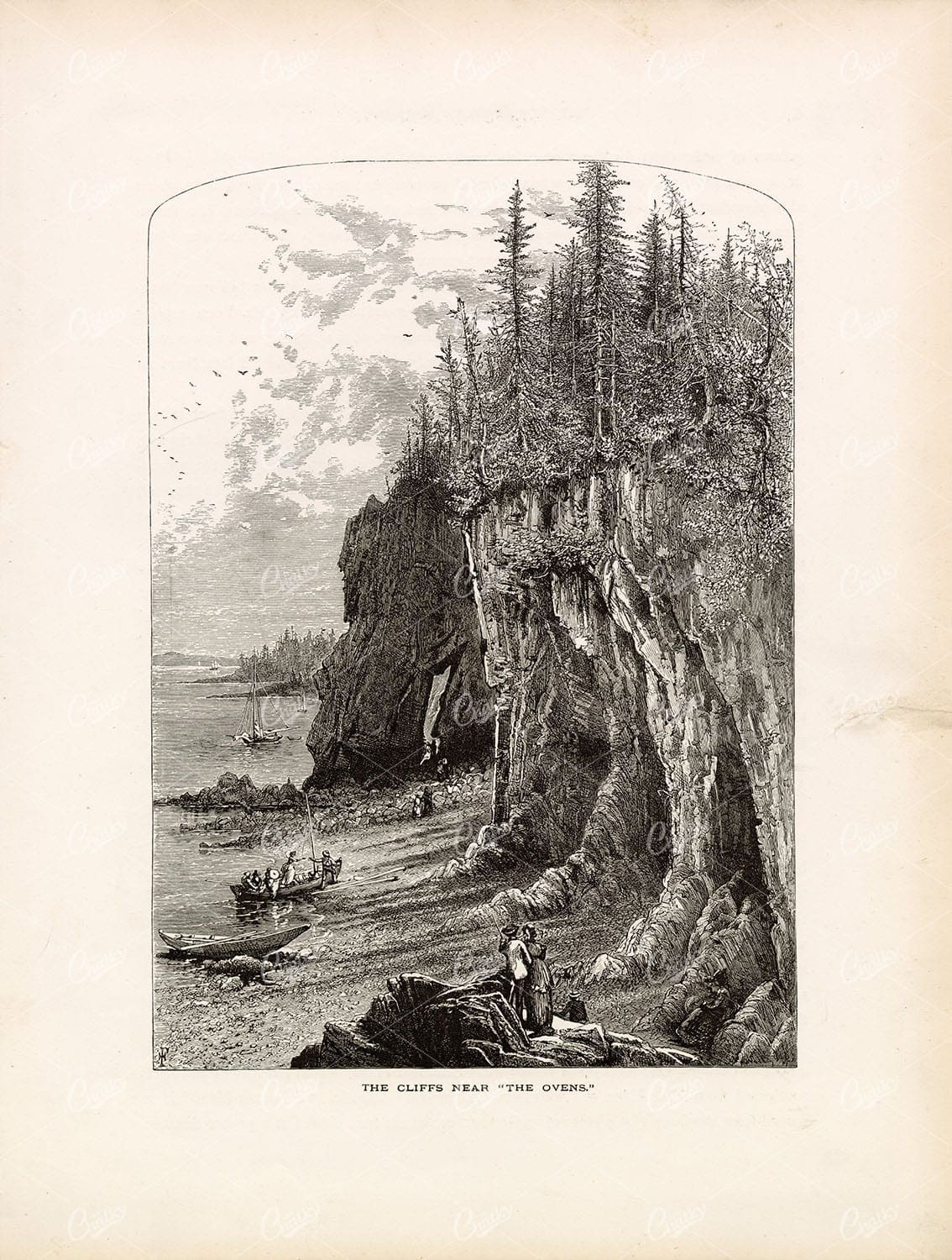 MAINE - The American North East - Cliffs near "The Ovens" - 1874 Print