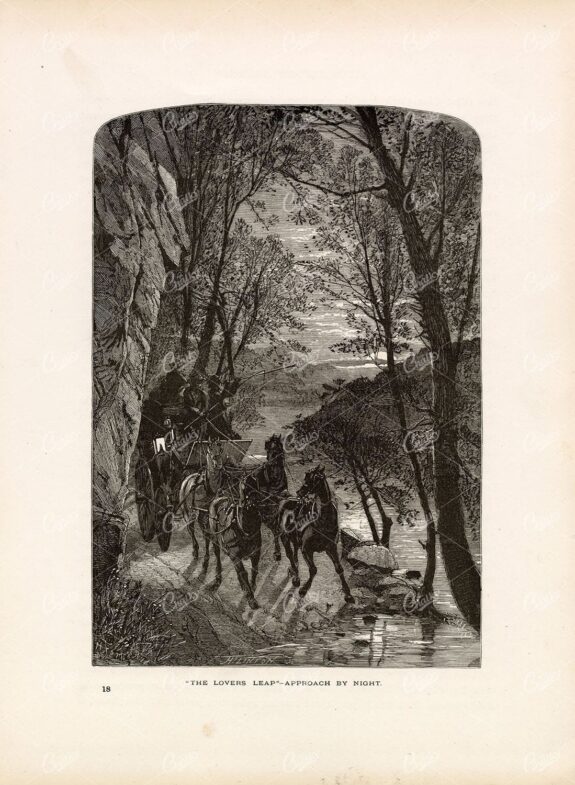MAIL COACH - Bottom of 'Lovers Leap' Cliff - Antique 1874 Original Print